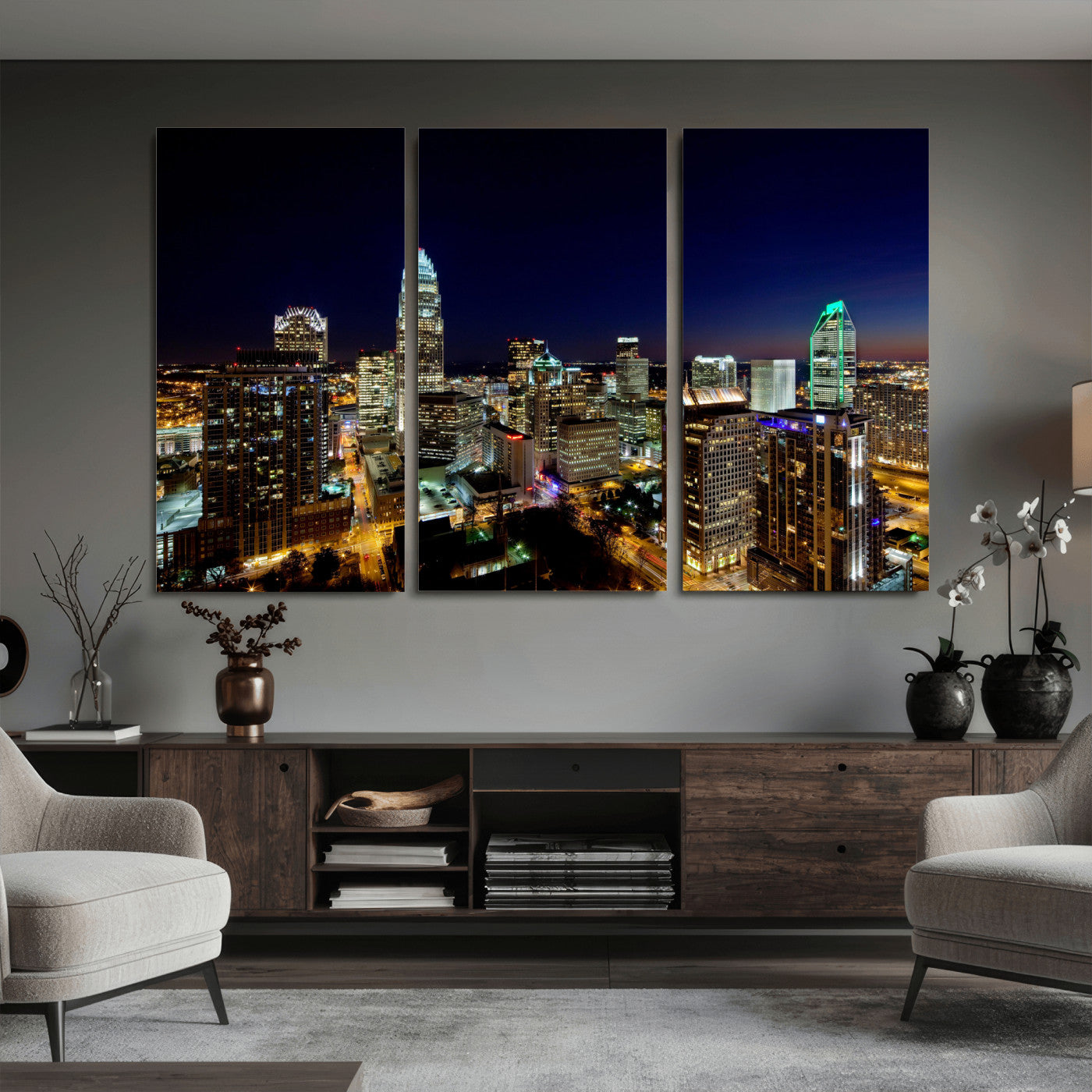 47163738-MGV-CV-36X24 - Atlanta Skyline Wall Art Canvas Print, Atlanta Downtown Night Cityscape Print for Modern Urban Wall Decor