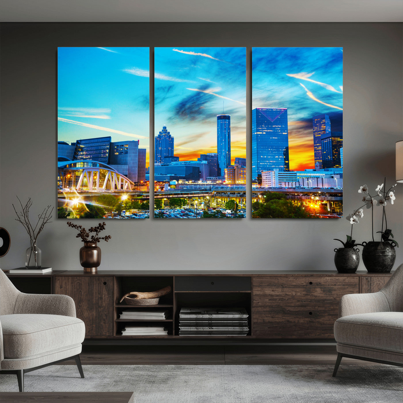 23097797-MGV-CV-36X24 - Atlanta Skyline Wall Art Canvas Print, Atlanta Downtown Night Cityscape Print for Modern Urban Wall Decor