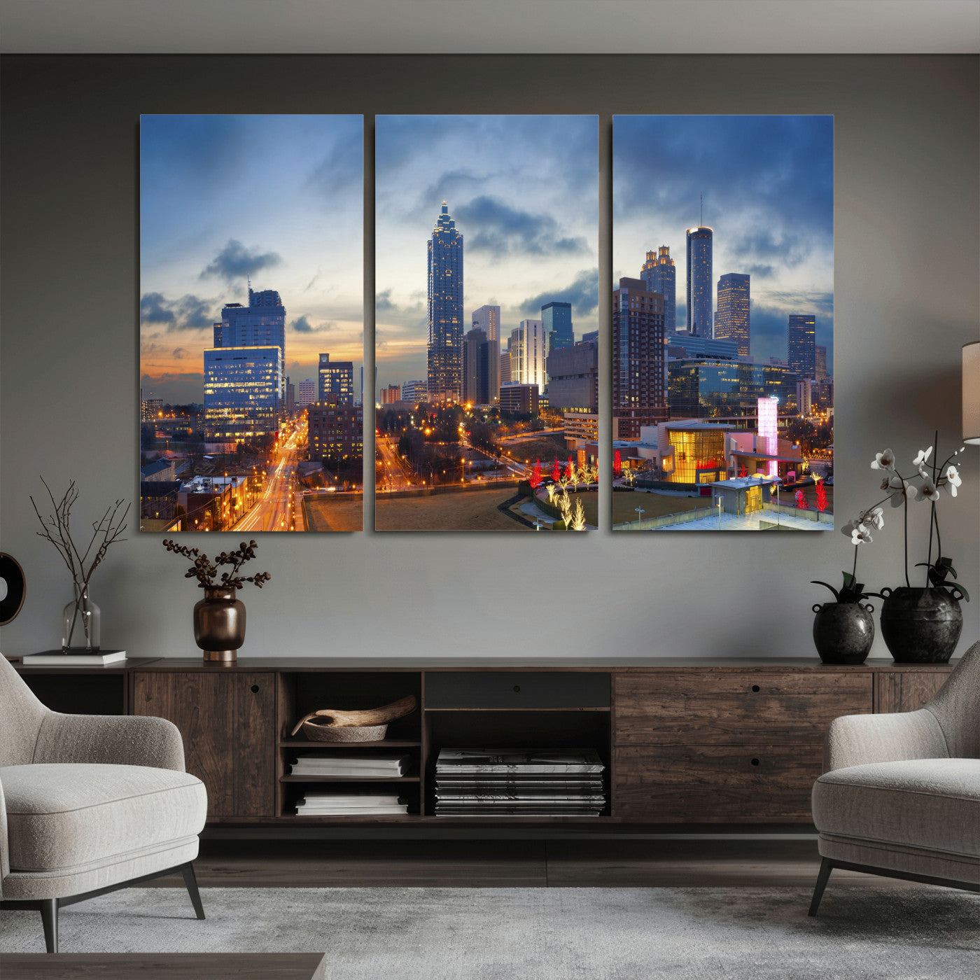 18461309-MGV-CV-36X24 - Atlanta Skyline Wall Art Canvas Print, Atlanta Downtown Night Cityscape Print for Modern Urban Wall Decor