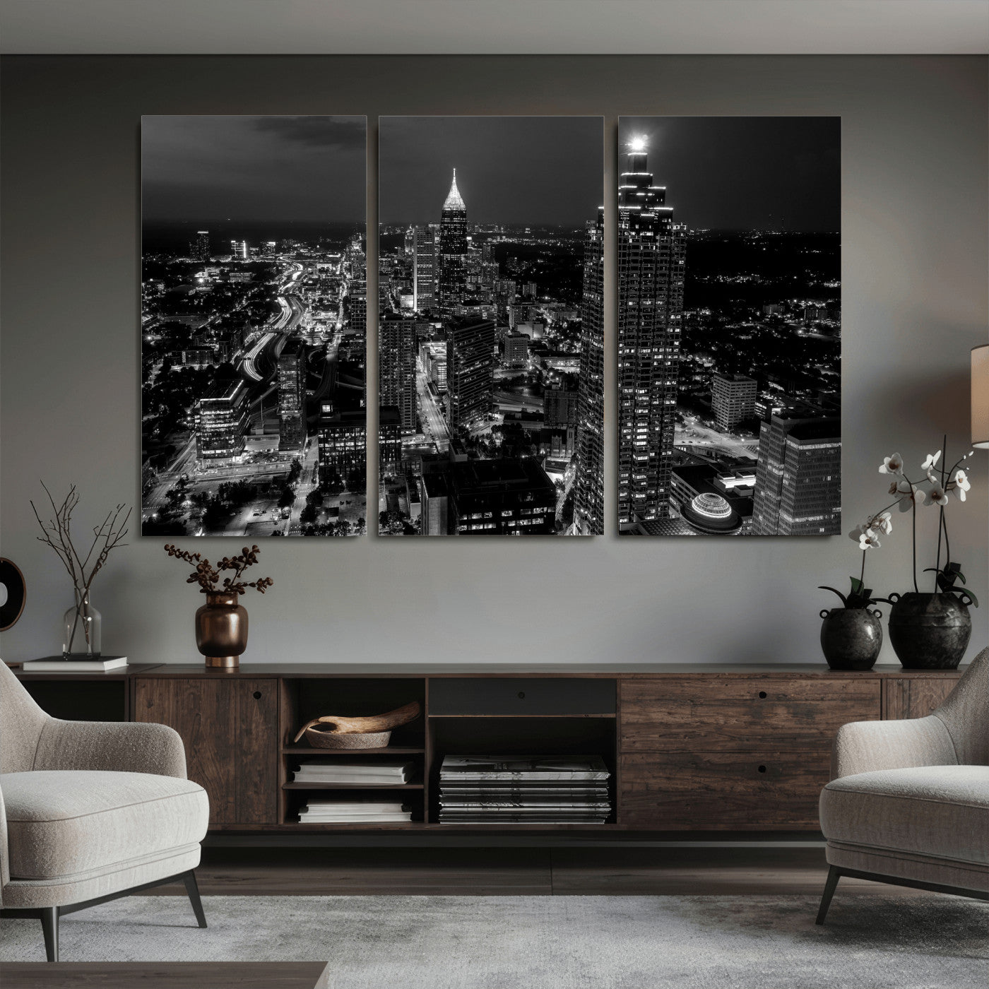 56773510-MGV-CV-36X24 - Atlanta Skyline Wall Art Canvas Print, Atlanta Downtown Night Cityscape Print for Modern Urban Wall Decor
