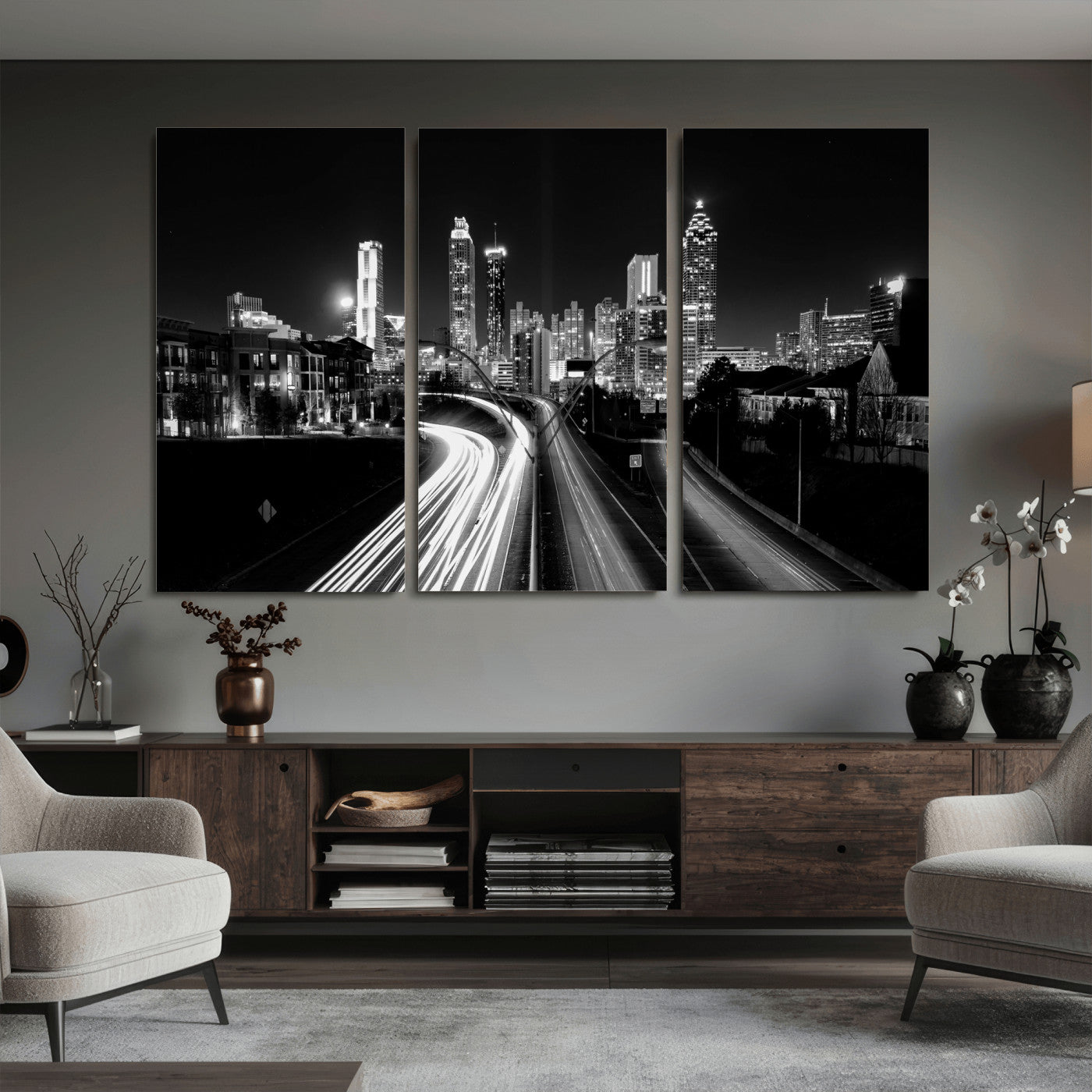 80330064-MGV-CV-36X24 - Atlanta Skyline Wall Art Canvas Print, Atlanta Downtown Night Cityscape Print for Modern Urban Wall Decor