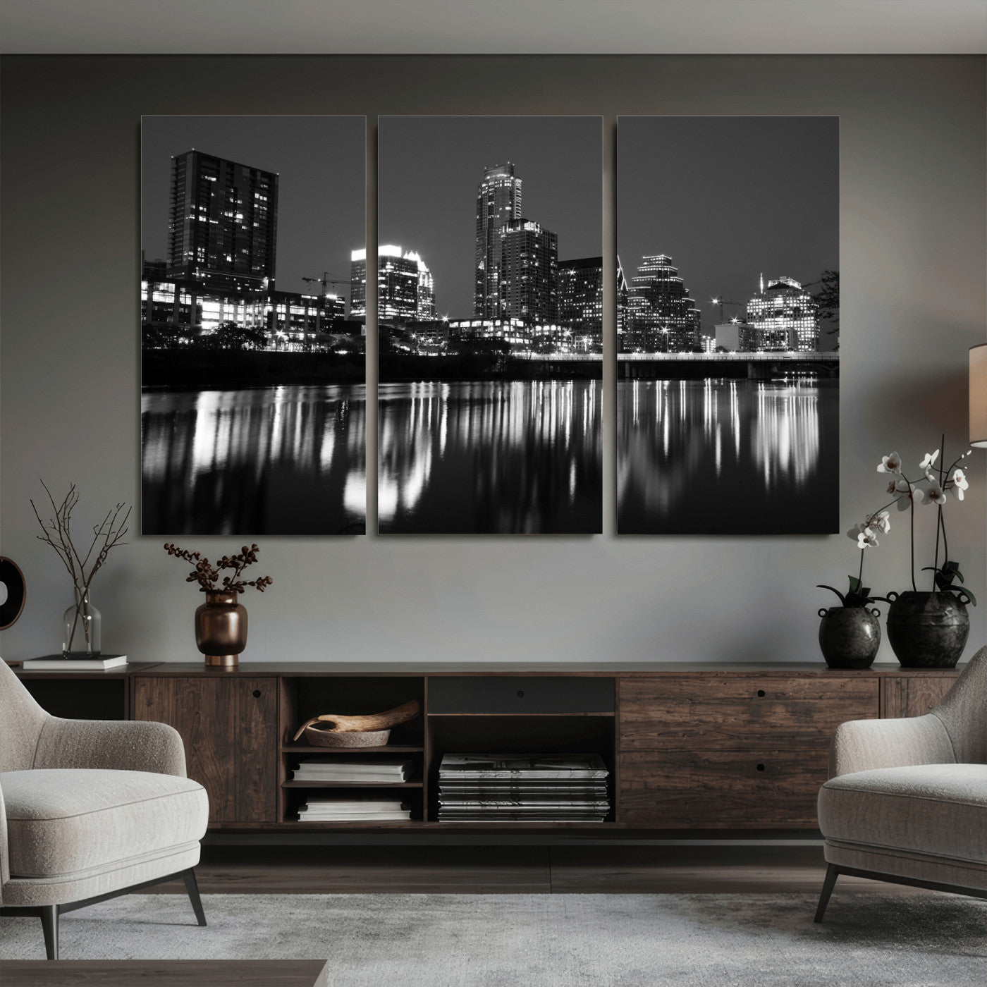 38129554-MGV-CV-36X24 - Austin Skyline Wall Art Canvas Print, Austin Downtown Night Cityscape Print for Modern Urban Wall Decor