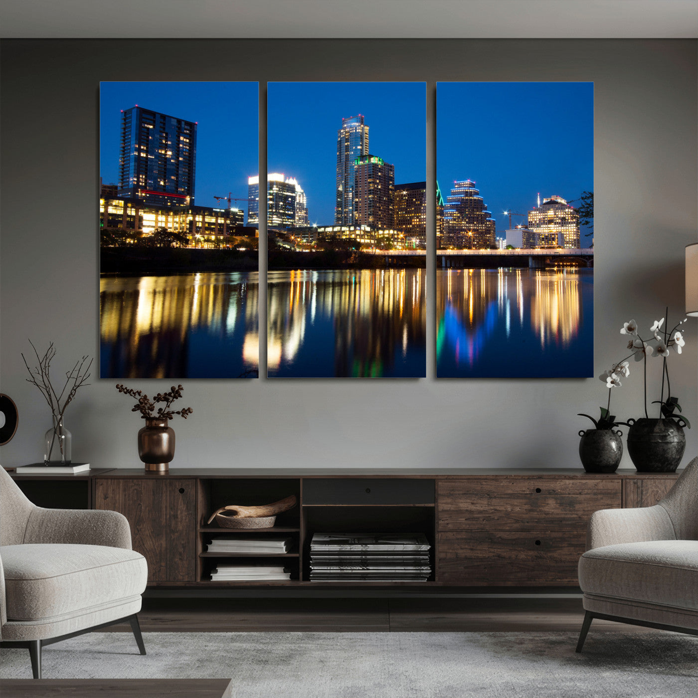 21916206-MGV-CV-36X24 - Austin Skyline Wall Art Canvas Print, Austin Downtown Night Cityscape Print for Modern Urban Wall Decor