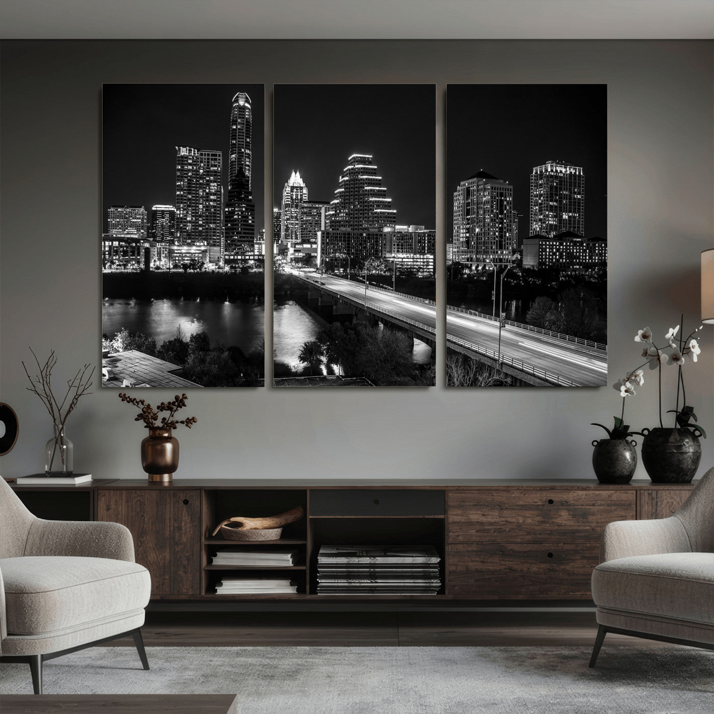 37531750-MGV-CV-36X24 - Austin Skyline Wall Art Canvas Print, Austin Downtown Night Cityscape Print for Modern Urban Wall Decor