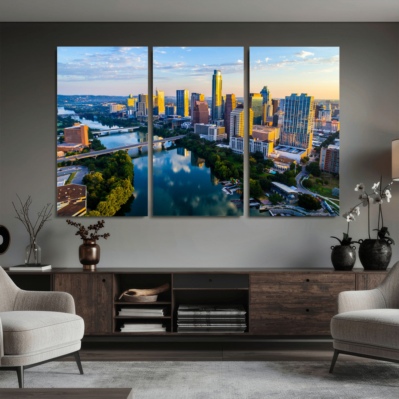 33675326-MGV-CV-36X24 - Austin Skyline Wall Art Canvas Print, Austin Downtown Night Cityscape Print for Modern Urban Wall Decor