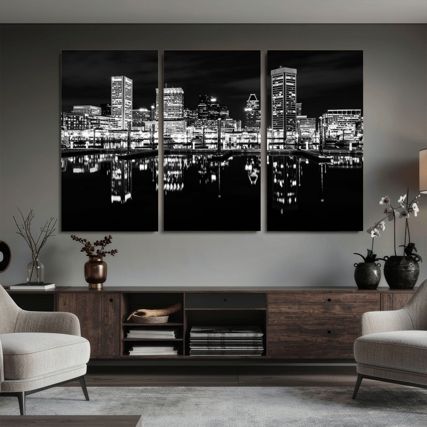 69187681-MGV-CV-36X24 - Baltimore Skyline Wall Art Canvas Print, Baltimore Downtown Night Cityscape Print for Modern Urban Wall Decor