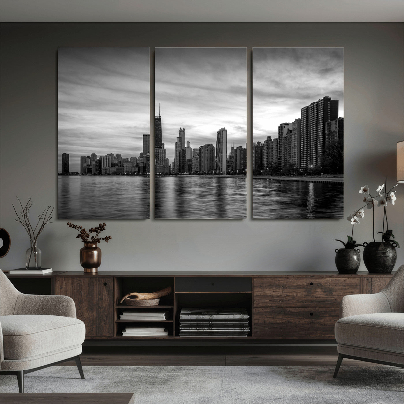 74552581-MGV-CV-36X24 - Chicago Wall Art Canvas Print, Chicago City Downtown Night Cityscape Print for Modern Urban Wall Decor