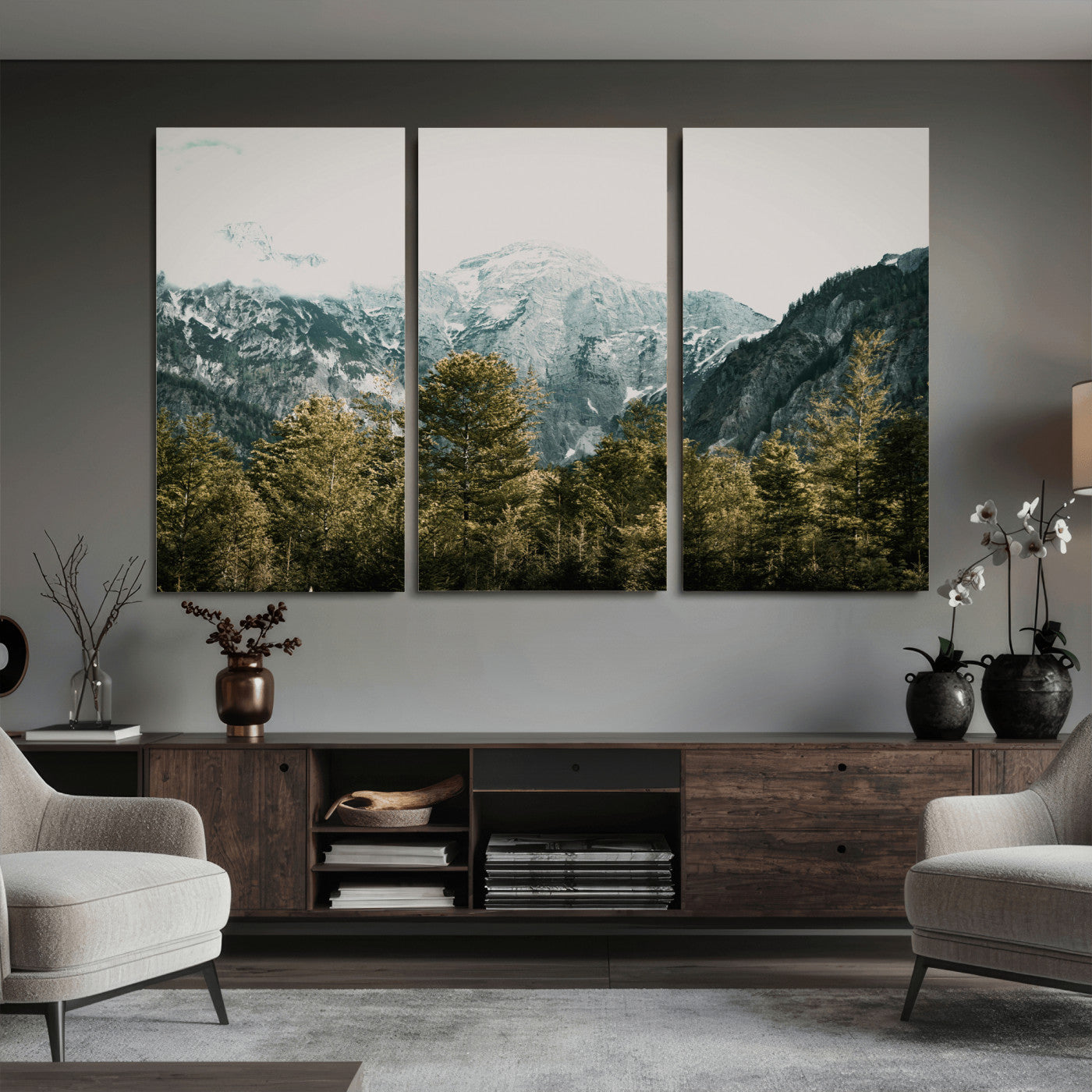 48479662-MGV-CV-36X24 - Mountain Forest Wall Art Canvas Print, Alpine Landscape Nature Photography, Moody Wilderness Wall Decor