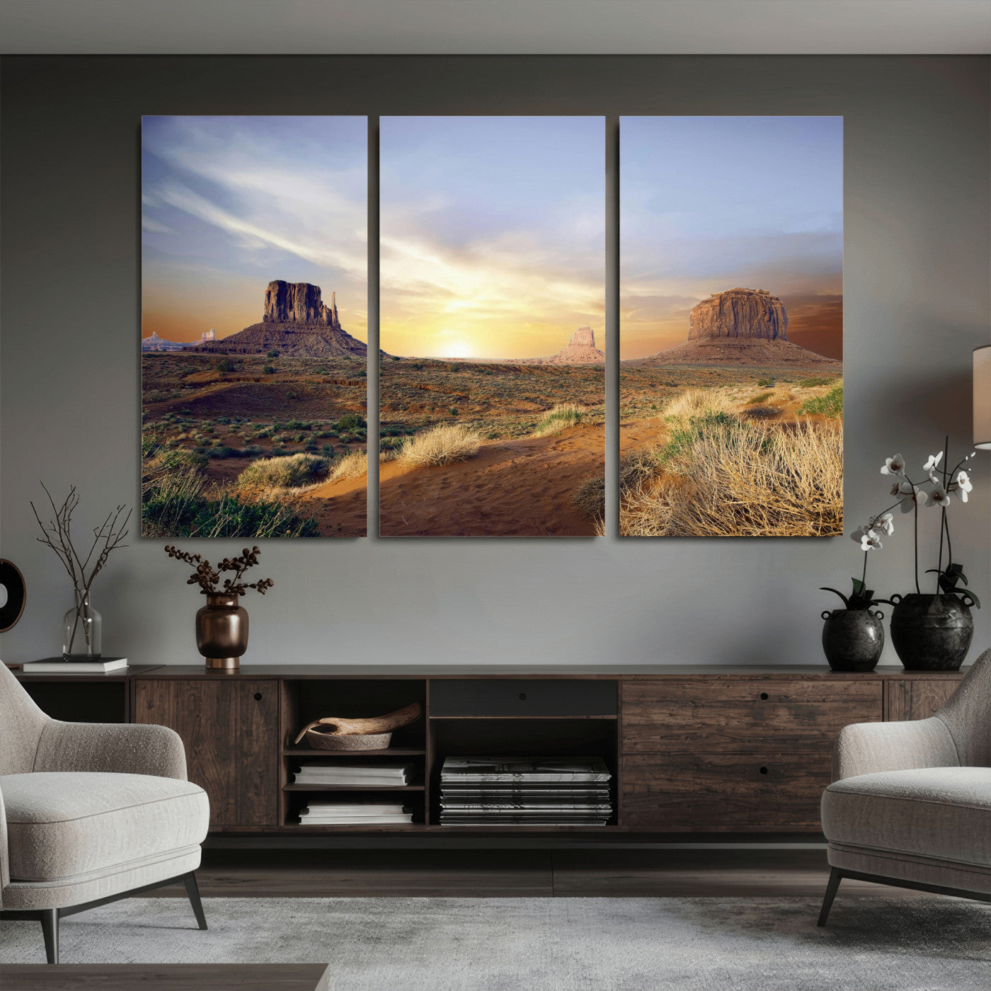 14901845-MGV-CV-36X24 - Monument Valley Desert Landscape Wall Art Canvas Print, Southwest Desert Rock Formation Canvas Print, Western Red Rock Panorama Art Printing