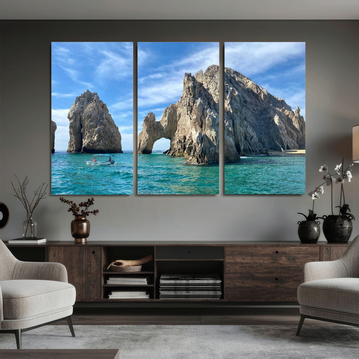 20946478-MGV-CV-36X24 - El Arco Cabo San Lucas Ocean Arch Wall Art Canvas Print, Baja California Rock Arch Seascape Canvas Print, Mexico Coastal Landmark Scenic Art Printing
