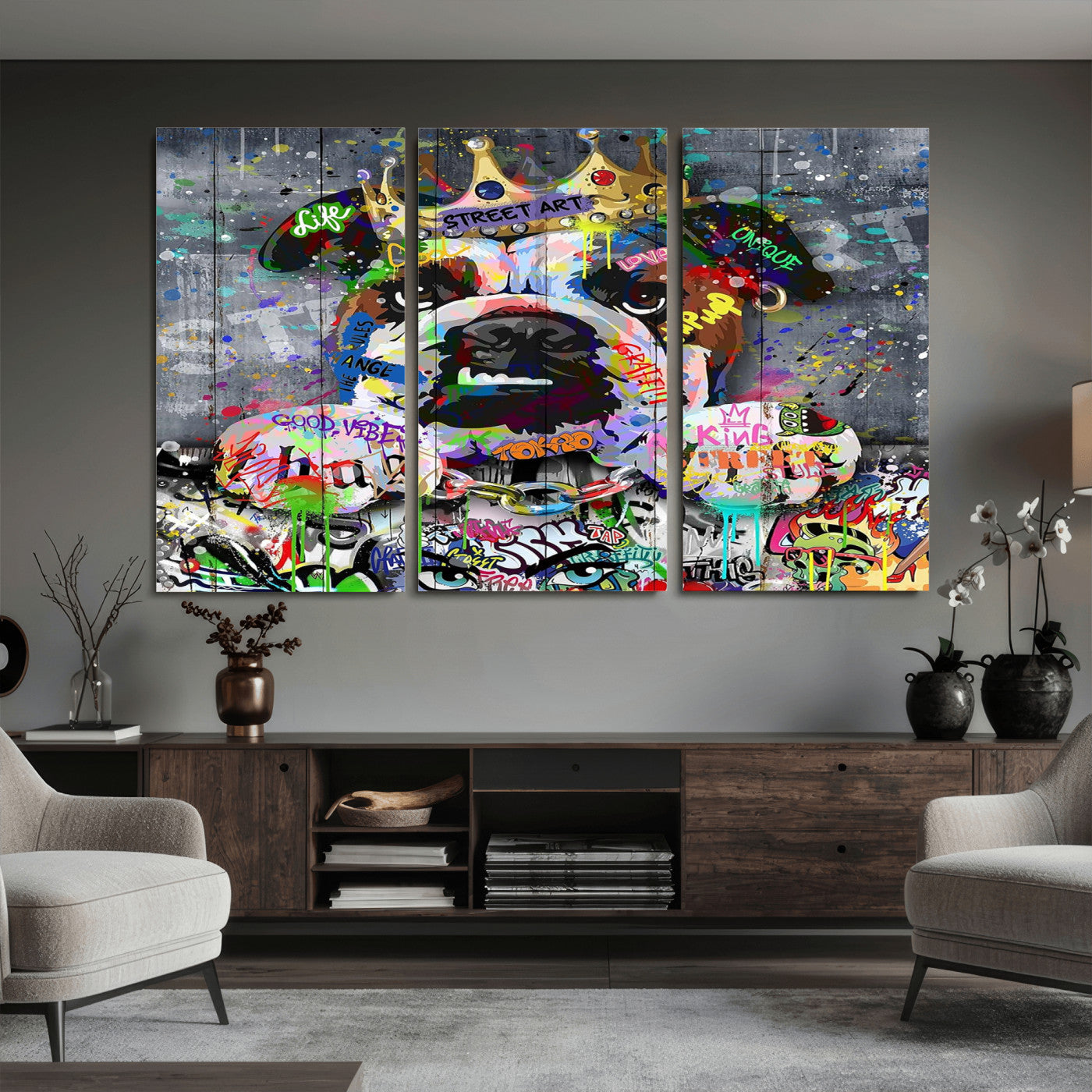 45209731-MGV-CV-36X24 - Dog Wall Decor for Teen Bedroom Decor - Graffiti Animal Canvas Wall Art for Teen Room Decor - Abstract Wall Painting Ready to Hang