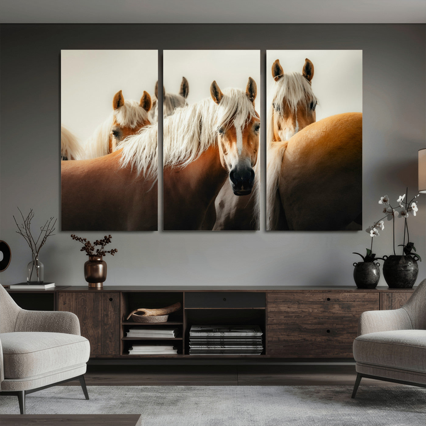 71904941-MGV-CV-36X24 - Wild Horse Herd Wall Art Canvas Print, Natural Horse Portrait Nature Wall Decor for Living Room and Office