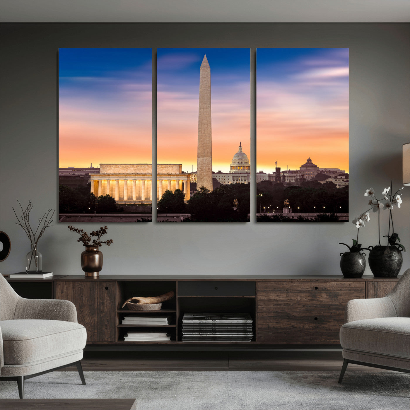 72704063-MGV-CV-36X24 - Washington DC Skyline Wall Art Canvas Print – Lincoln Memorial, Washington Monument & Capitol Artwork Print