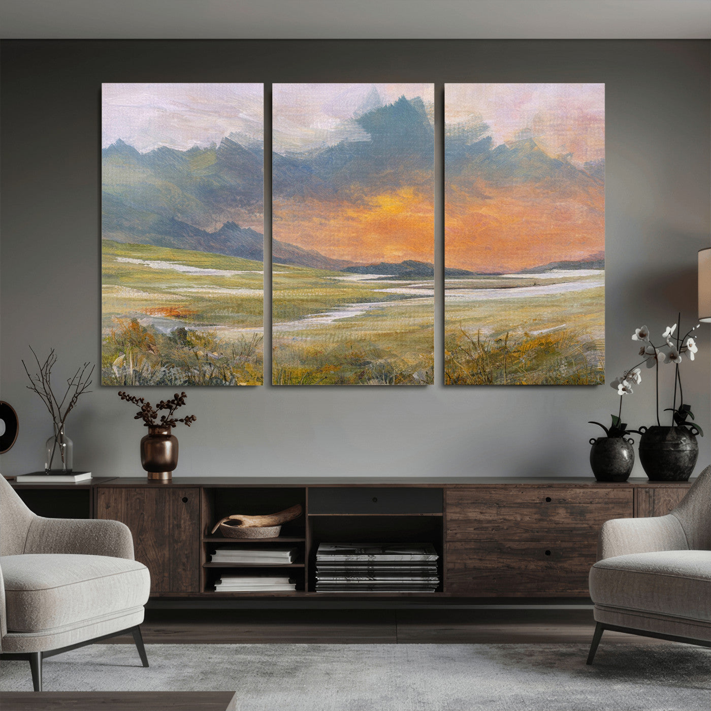 39892091-MGV-CV-36X24 - Mountain Sunset Wall Art Canvas Print Vintage Landscape Panorama Rustic Nature Decor