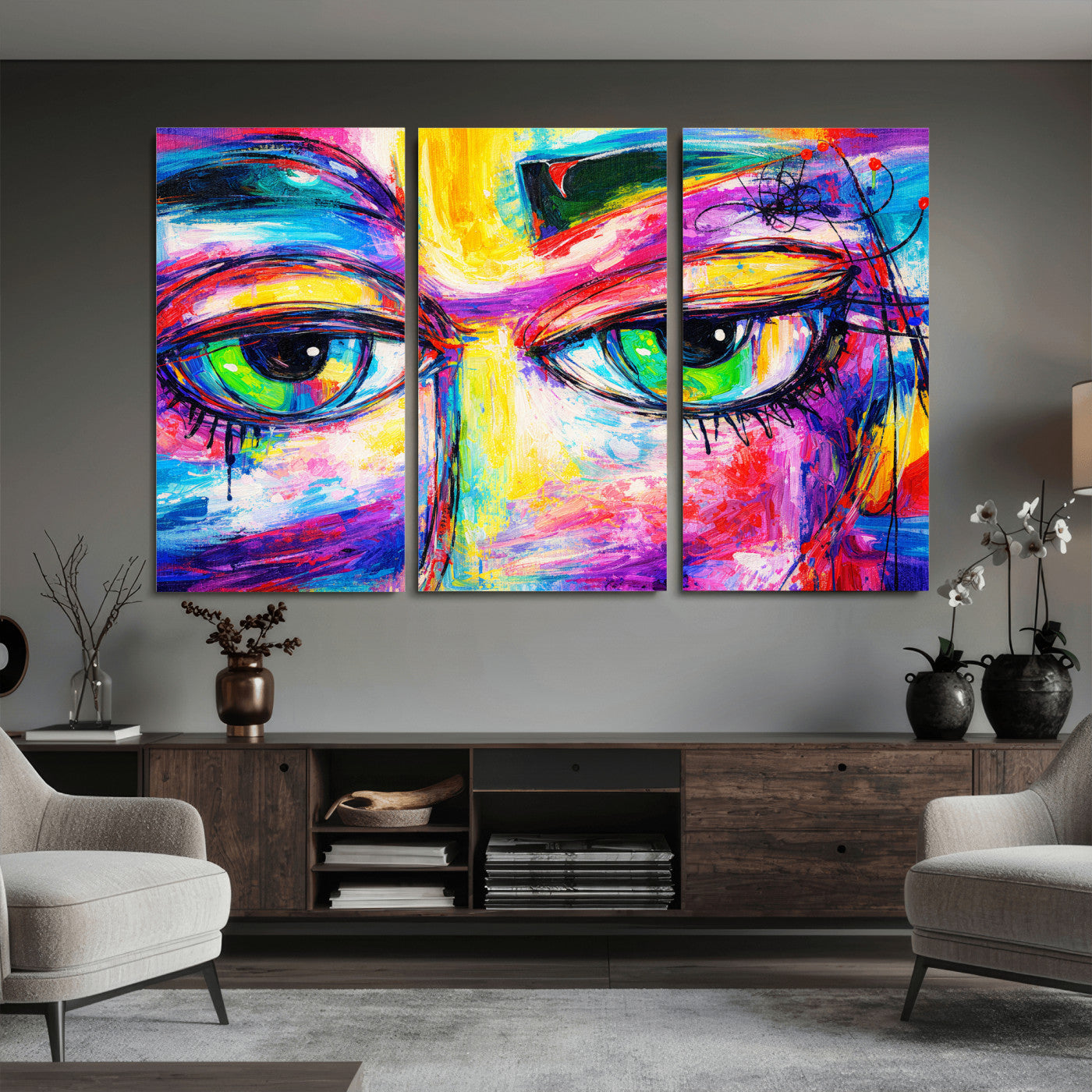 99390655-MGV-CV-36X24 - Colorful Abstract Face Wall Art Canvas Print – Modern Pop Art Portrait Artwork for Contemporary Living Room Decor