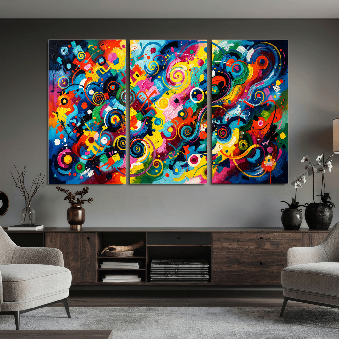 4712069R1-MGV-CV-36X24 - Geometric Abstract Wall Art Canvas Print, Bold Color Abstract Expressionist Painting Print, Modern Geometric Abstract Canvas Art