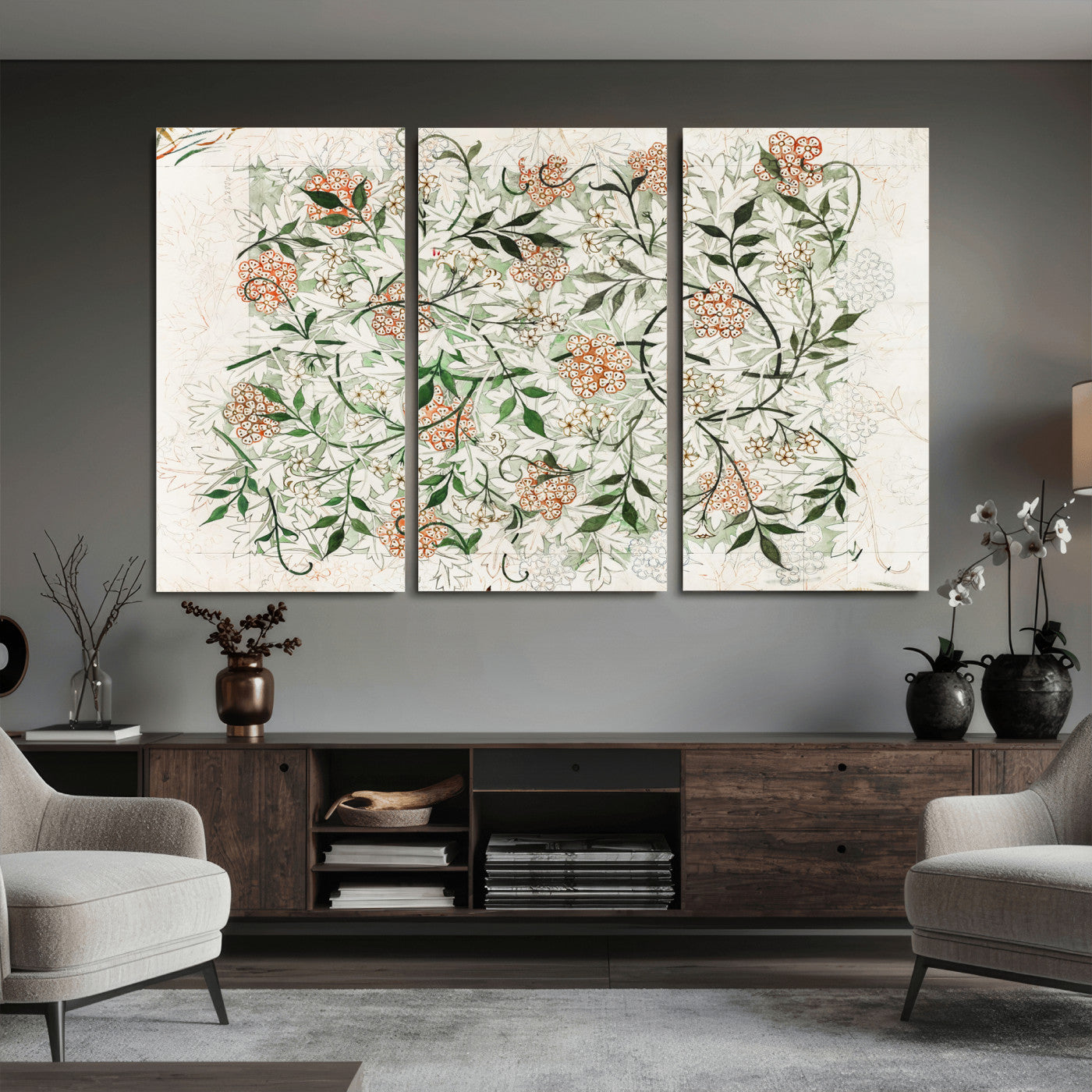 17622011W-MGV-CV-36X24 - William Morris Jasmine Flower Wall Art Canvas Print, Botanical Floral Canvas Print, Vintage Cottagecore Wall Decor, Framed Nature Artwork Ready to Hang
