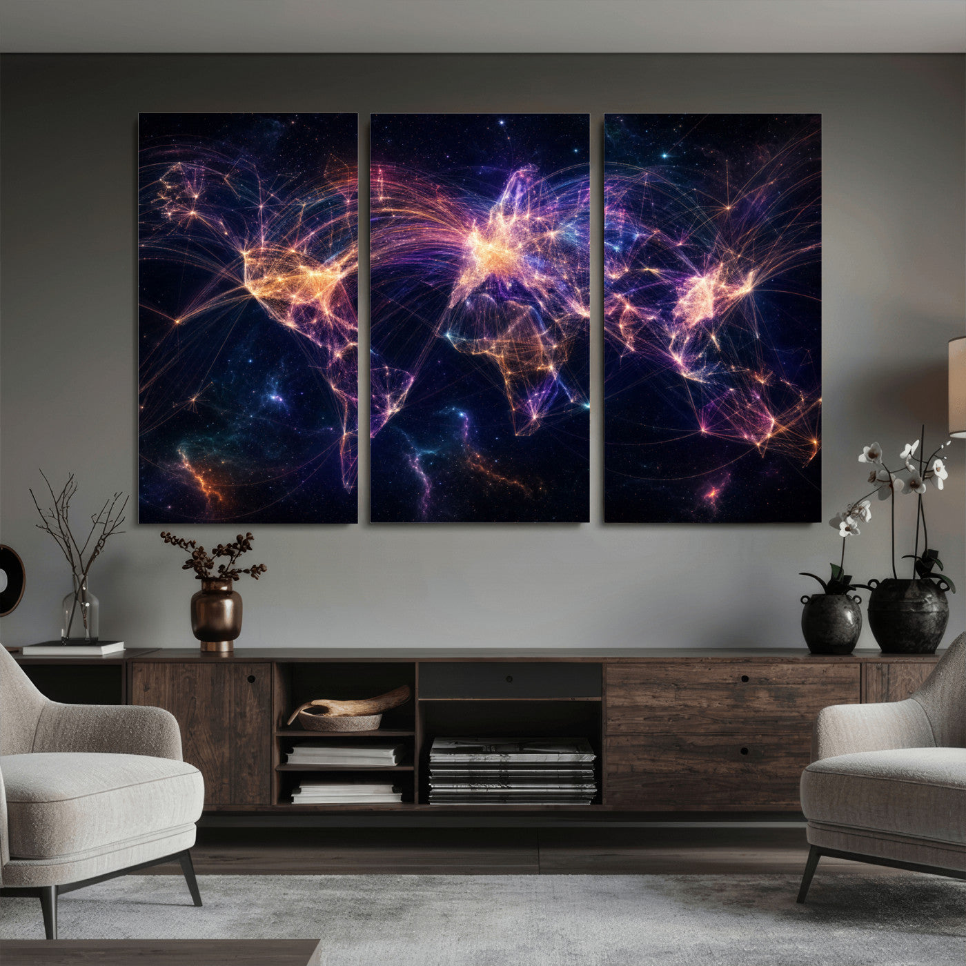 75155491-MGV-CV-36X24 - Global Flight Routes Map Canvas Wall Art, Worldwide Aviation Network Print, International Air Travel Wall Decor