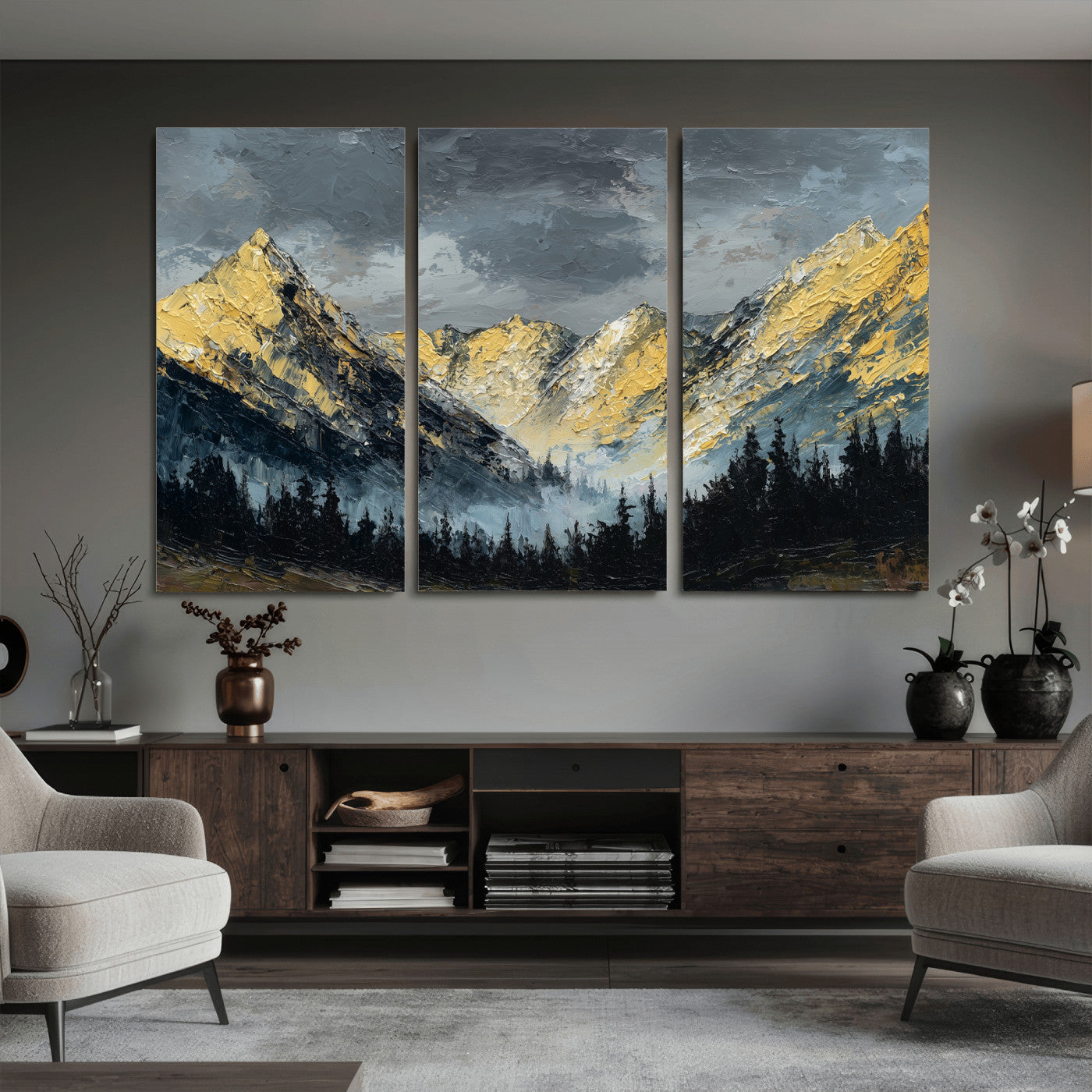 86912101-MGV-CV-48X32-3P - Abstract Mountain Wall Art Canvas Print Modern Landscape Painting Print