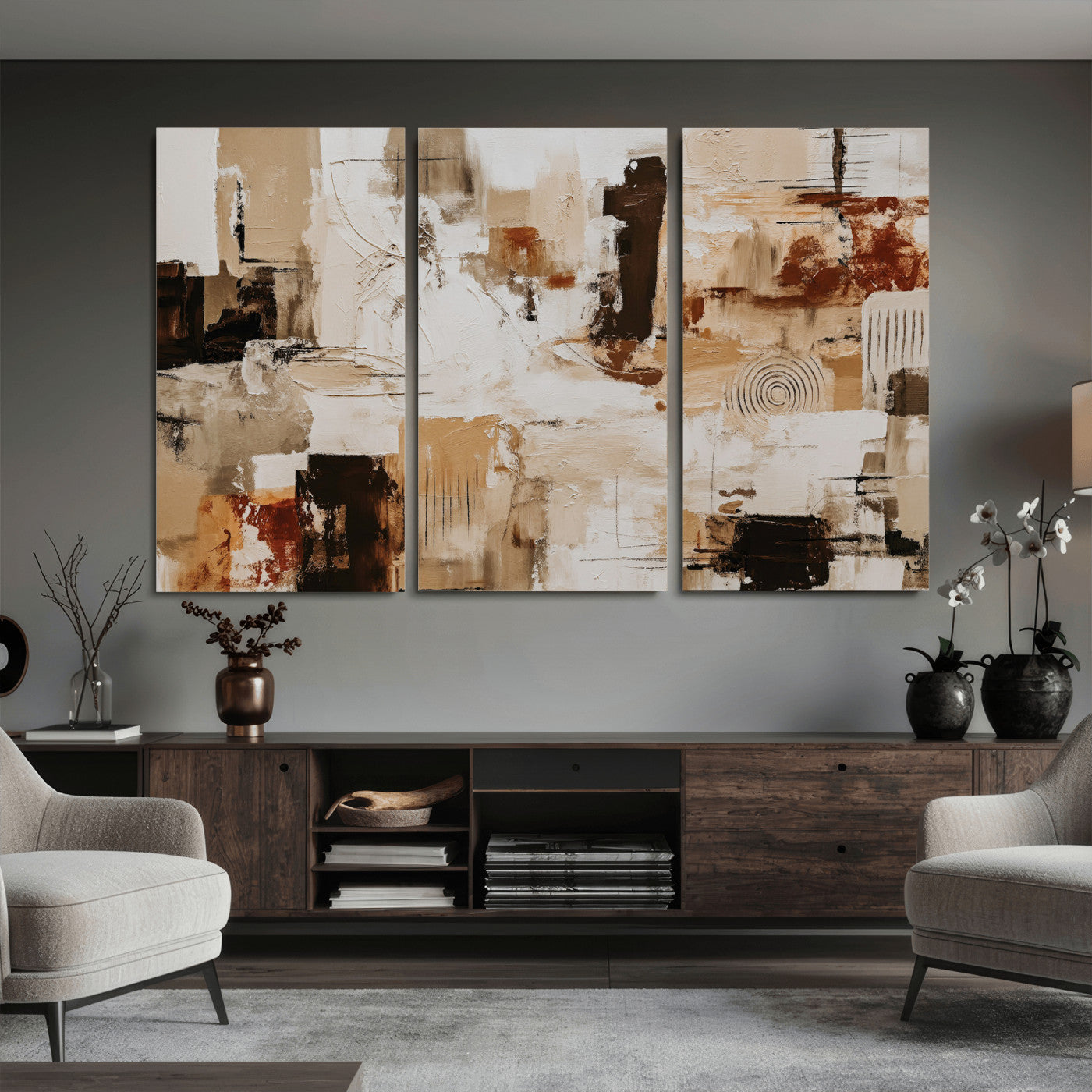 26560159-MGV-CV-36X24 - Blue Teal Abstract Canvas Wall Art, Modern Textured Painting Print, Navy Orange White Contemporary Art, Neutral Living Room Decor, Office Art