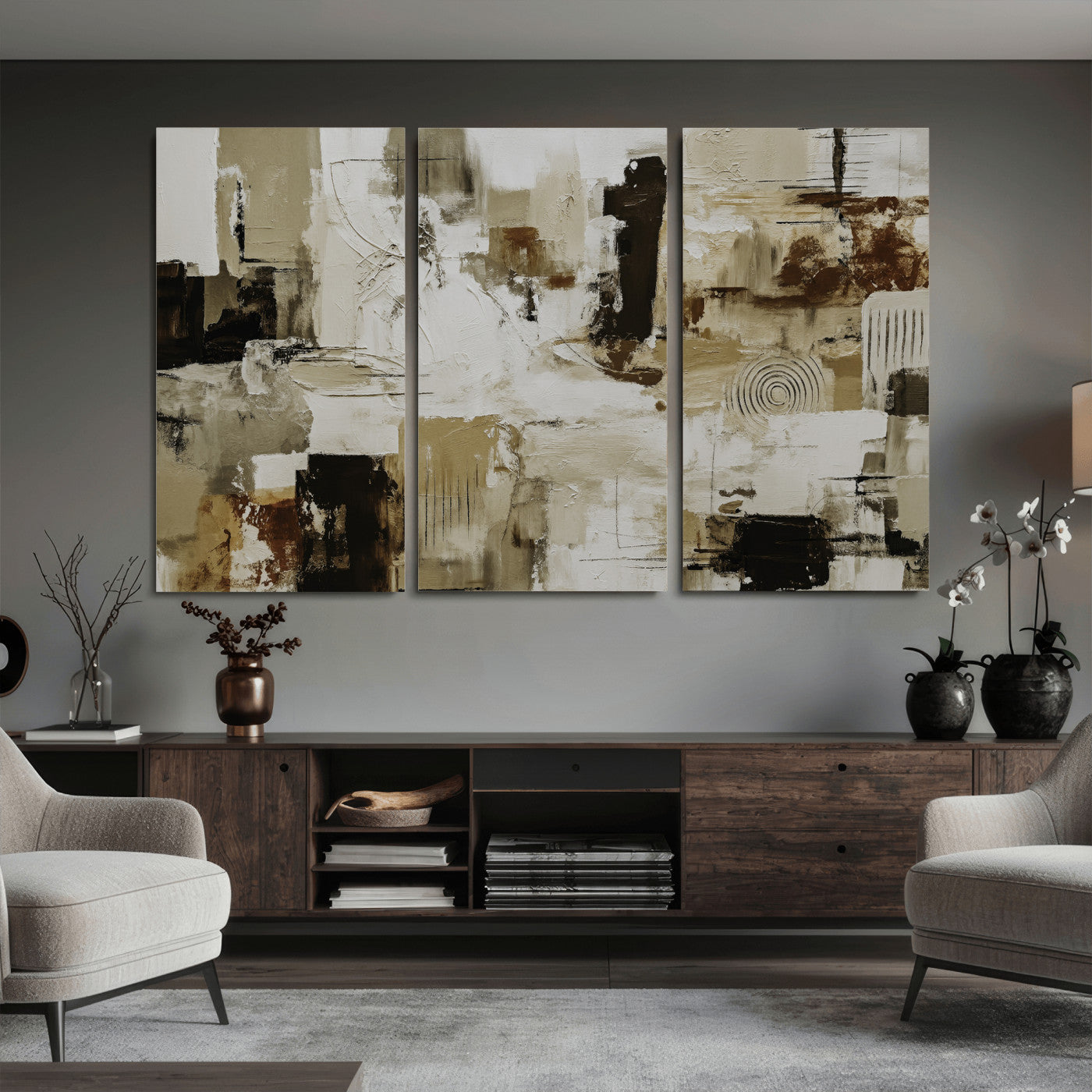 15668286-MGV-CV-36X24 - Blue Teal Abstract Canvas Wall Art, Modern Textured Painting Print, Navy Orange White Contemporary Art, Neutral Living Room Decor, Office Art