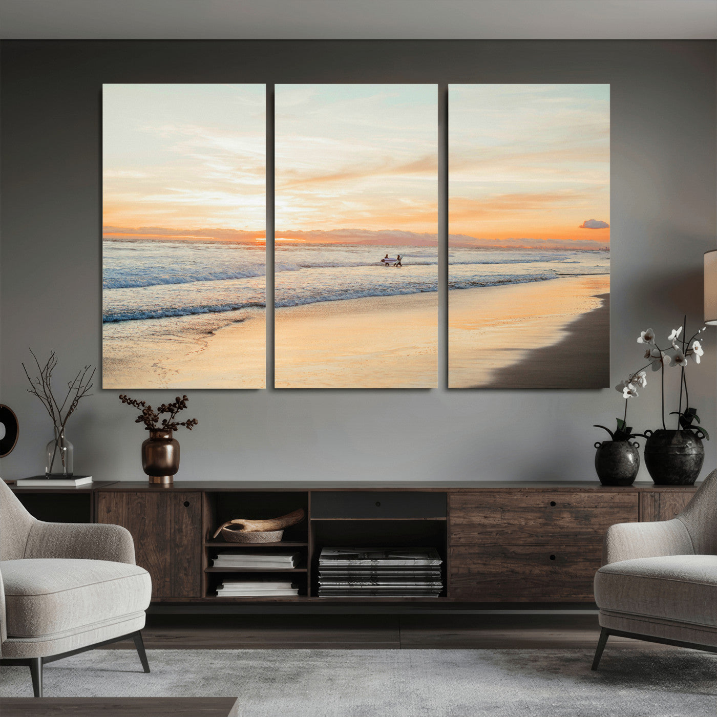 38131619-MGV-CV-36X24 - Beach Sunset Canvas Wall Art Print | Ocean Waves Landscape, Coastal Photography, Seascape Wall Decor, Ready to Hang