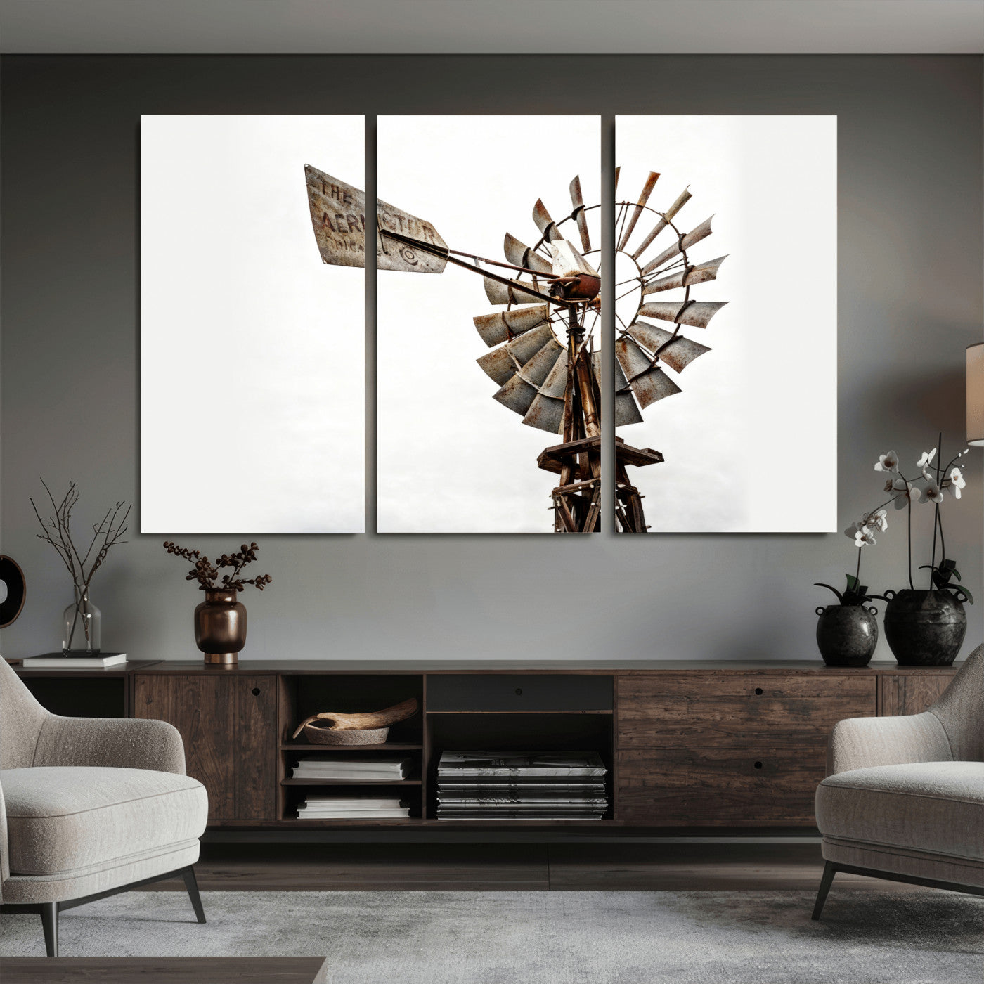 99806928-MGV-CV-36X24 - Rustic Farmhouse Windmill Canvas Wall Art Vintage Western Farmhouse Print