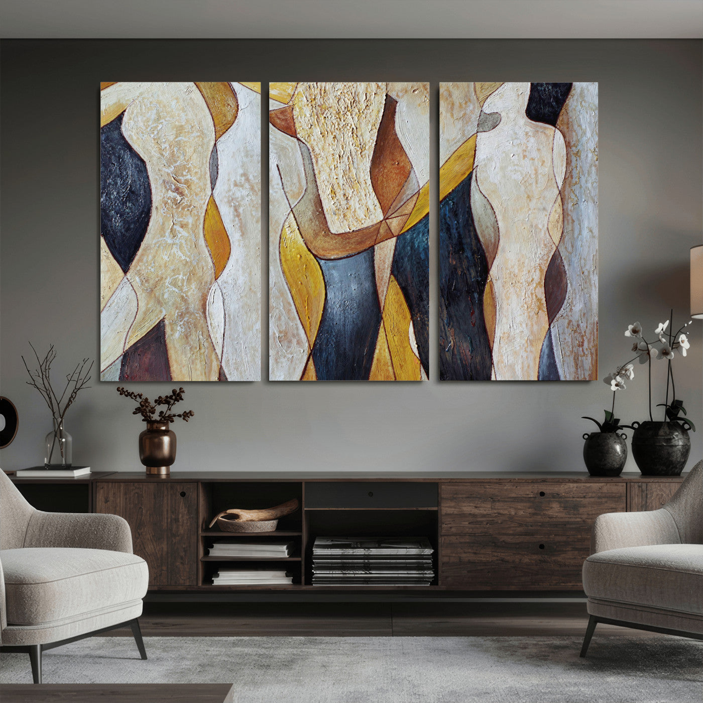 96079939-MGV-CV-36X24 - Mid Century Modern Figurative Canvas Wall Art Abstract Cubist Painting Print