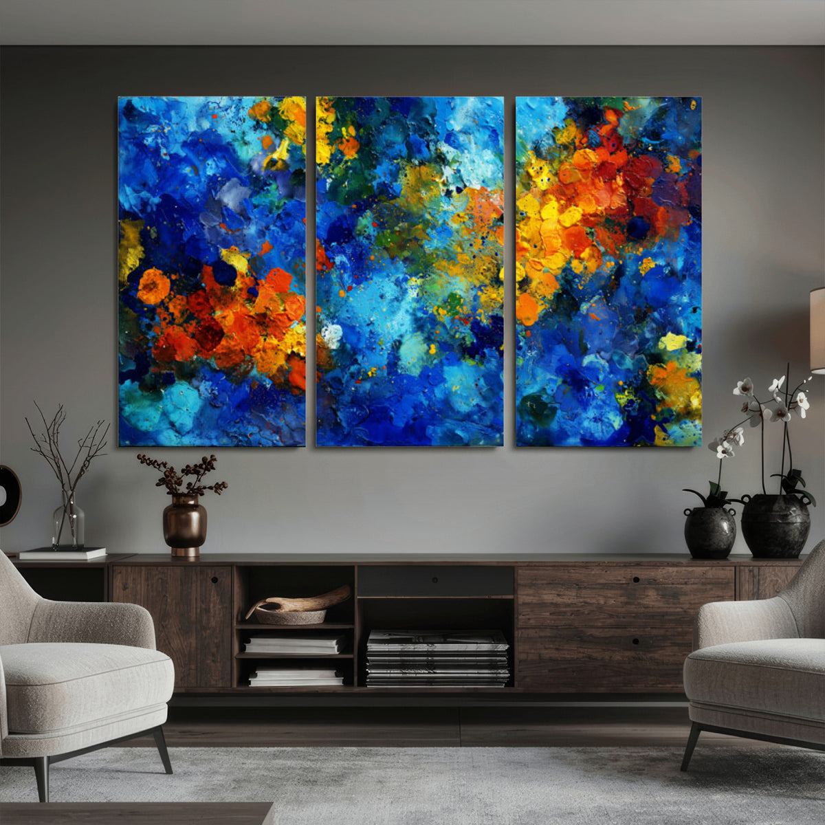 52431611-MGV-CV-36X24 - Vibrant Blue Abstract Canvas Wall Art Colorful Impasto Oil Painting Print