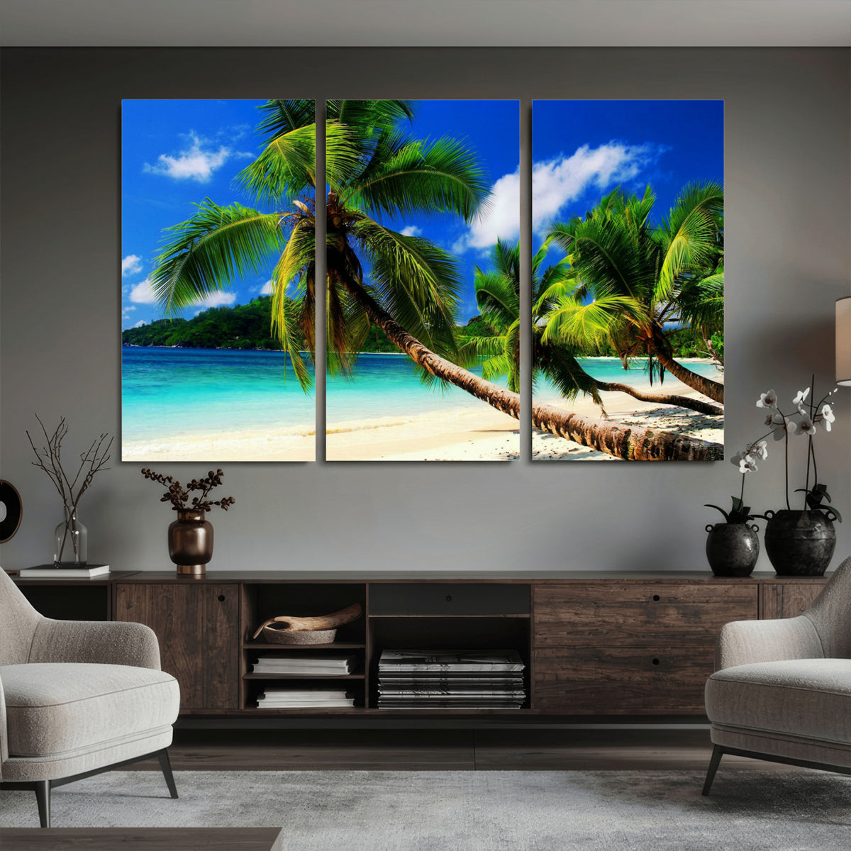 67049818-MGV-CV-36X24 - Tropical Island Coconut Palm Trees Wall Art Canvas Print - Turquoise Beach Print for Lake Home Decor