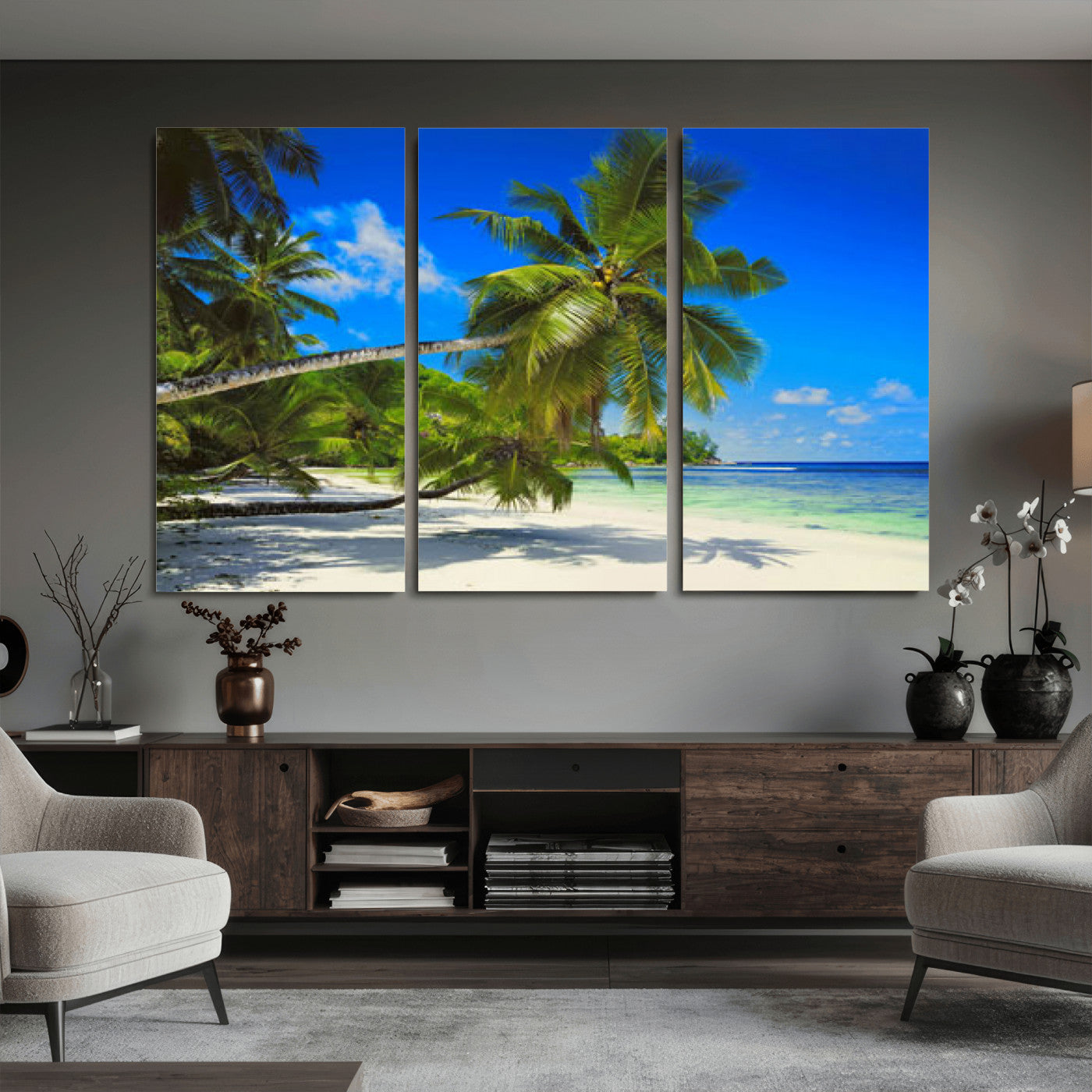 20475280-MGV-CV-36X24 - Tropical Island Coconut Palm Trees Wall Art Canvas Print - Turquoise Beach Print for Nautical Home Decor
