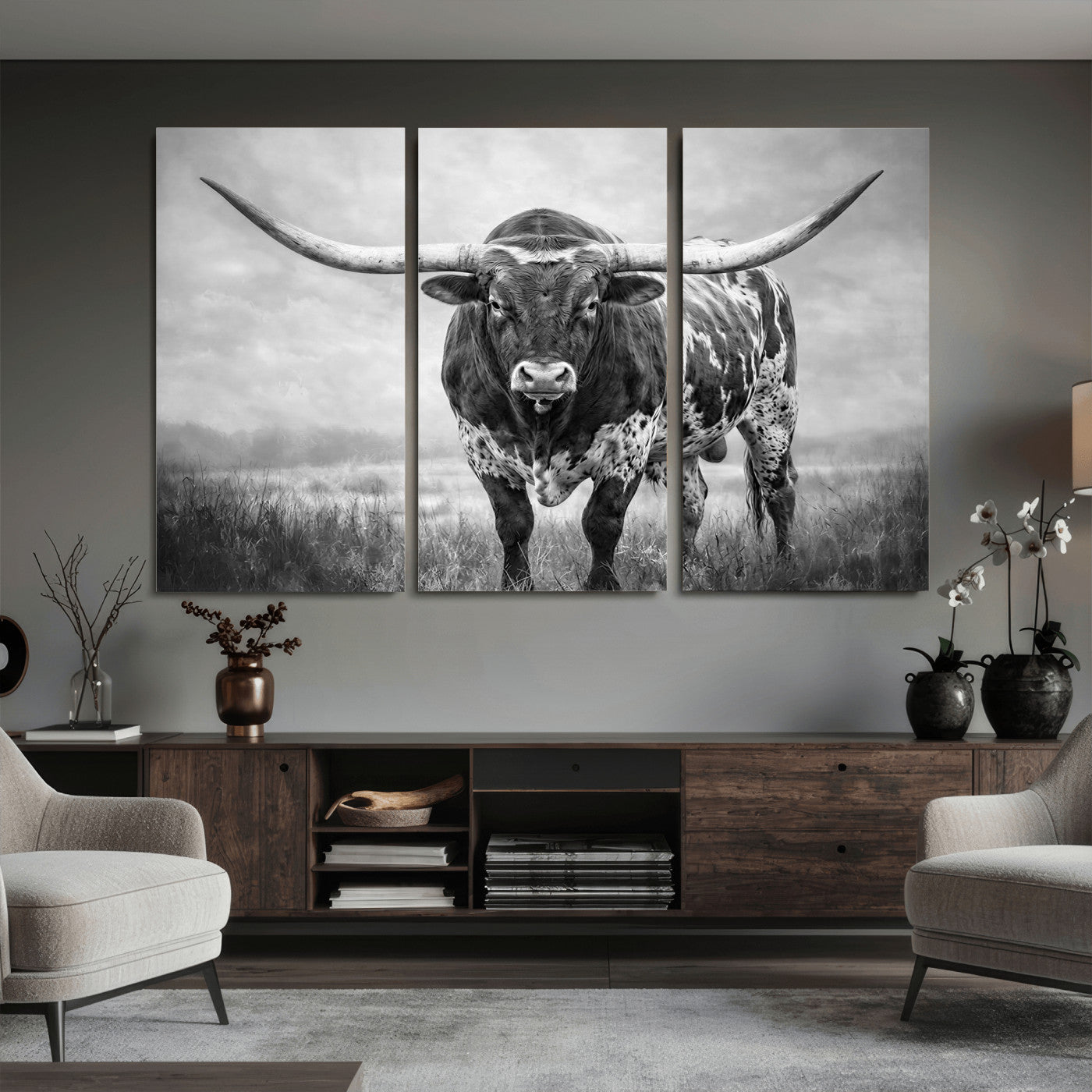 11121585-MGV-CV-36X24 - Texas Bull Wall Art Canvas Print for Farmhouse Restaurant Wall Decor