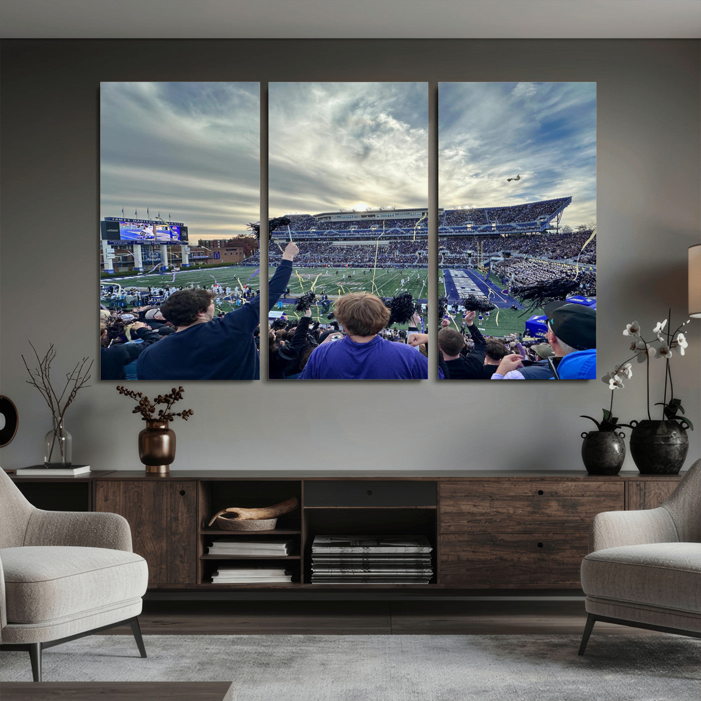 400867JMU-MGV-CV-36X24 - JMU Stadium Wall Art Canvas Print for Game Room Decor - James Madison University Stadium