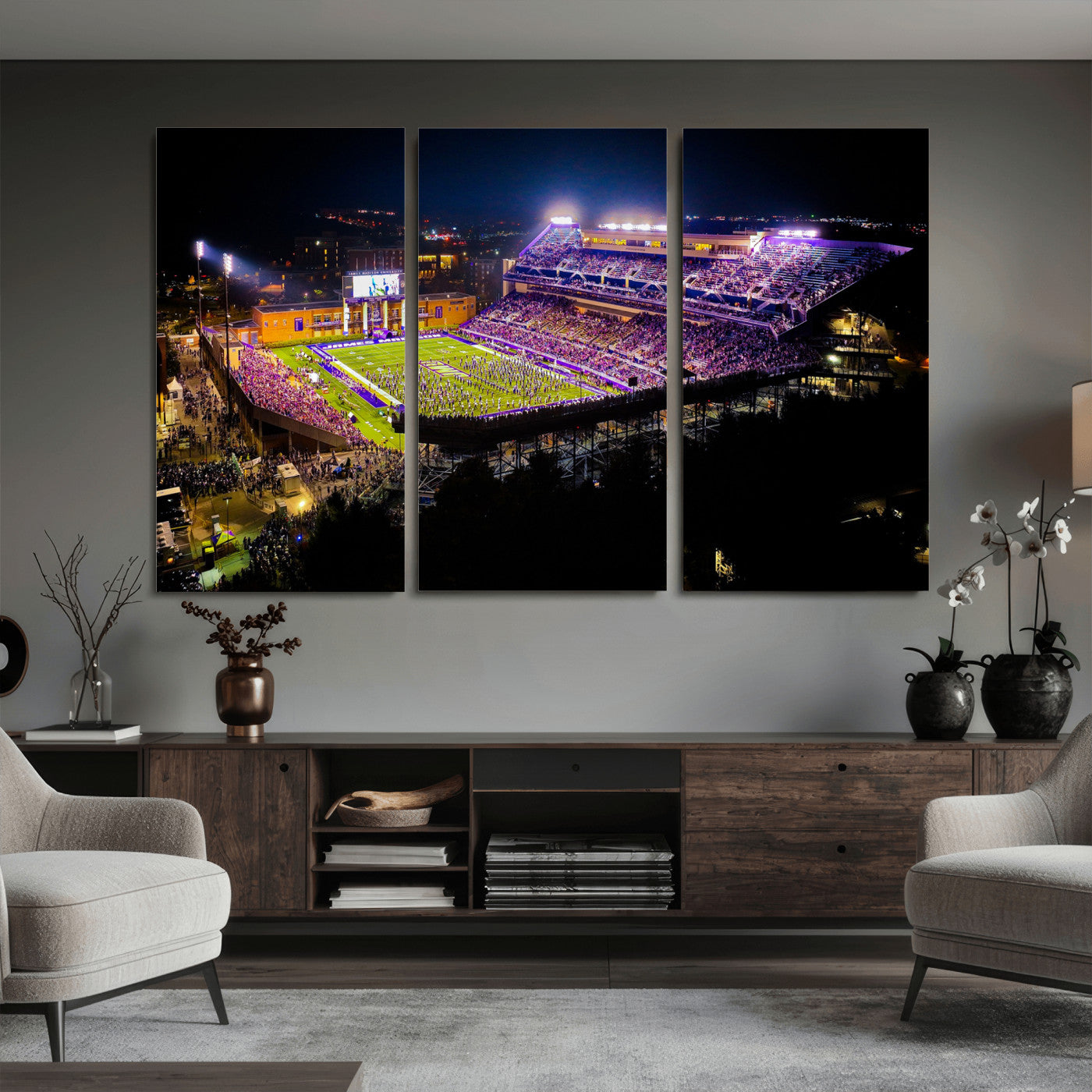 400867JMU2-MGV-CV-36X24 - JMU Stadium Wall Art Canvas Print for Game Room Decor - James Madison University Stadium