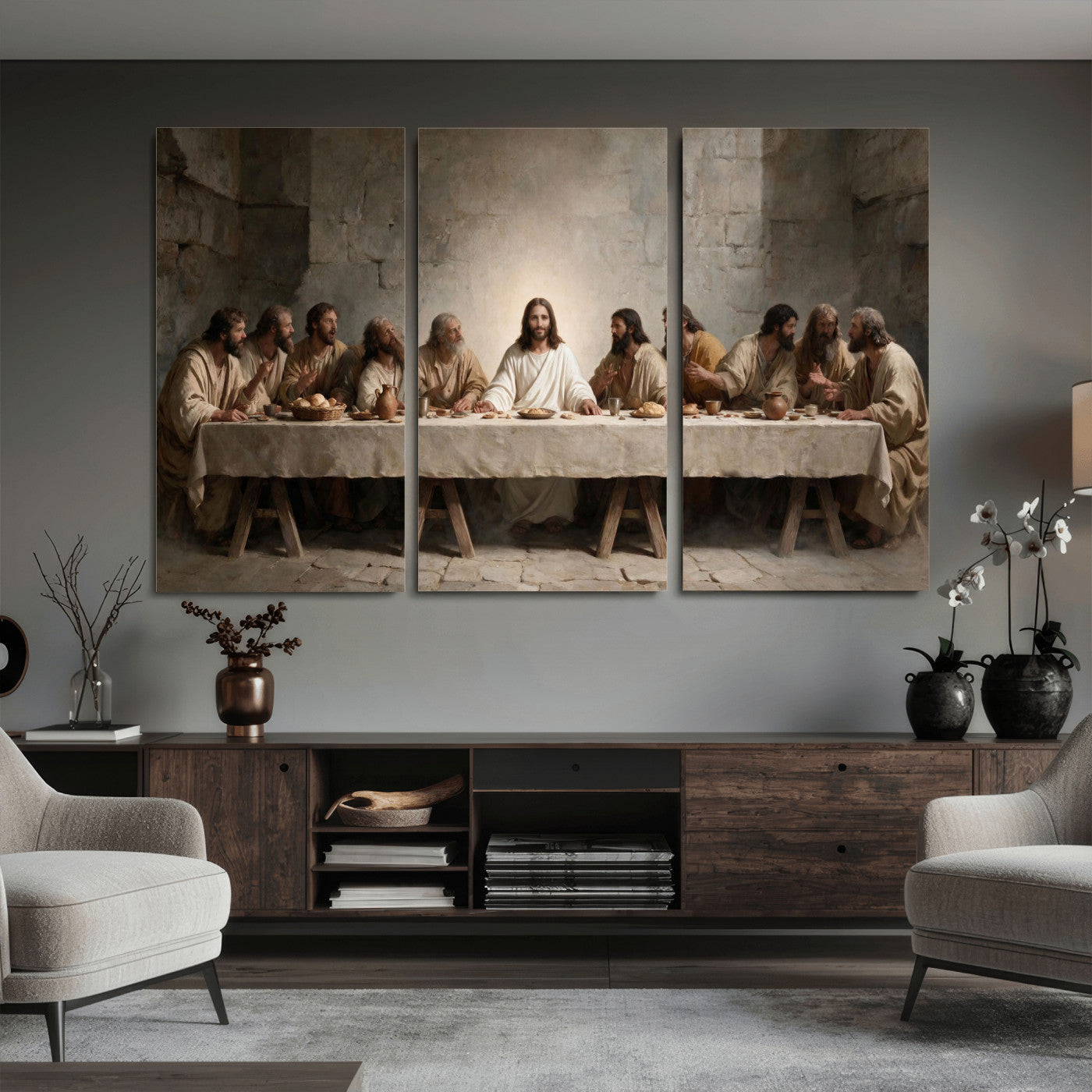 69633087-MGV-CV-36X24 - The Last Supper of Jesus Christ Wall Art Canvas Print - Classical Christian Faith Home Decor
