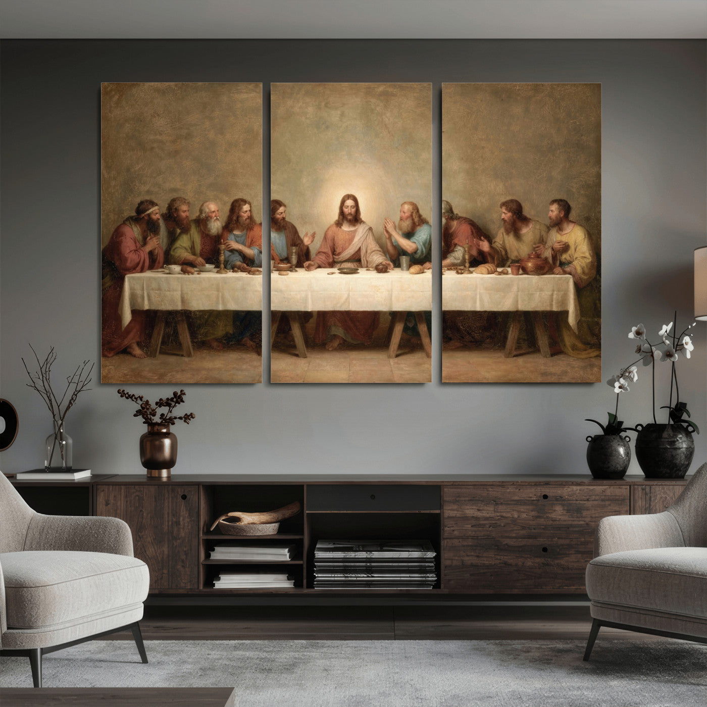 50761248-MGV-CV-36X24 - The Last Supper of Jesus Christ Wall Art Canvas Print - Classical Christian Faith Home Decor