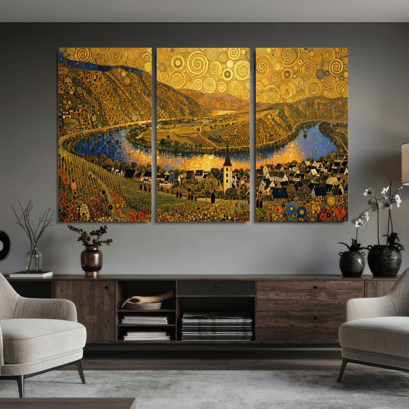 33713008-MGV-CV-36X24 - Gustav Klimt Style Mosel City Wall Art Canvas Print