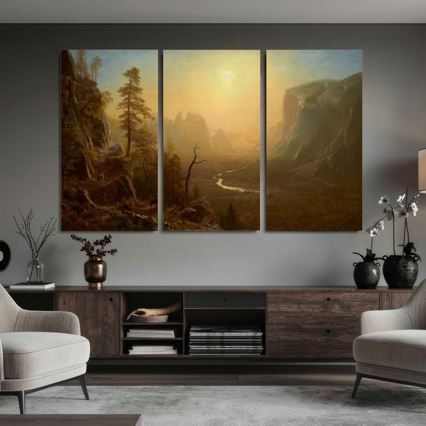 32350988-MGV-CV-36X24 - Albert Bierstadt Among the Sierra Nevada California Yosemite Wall Art Canvas Print, Classic Fine Art Painting Print