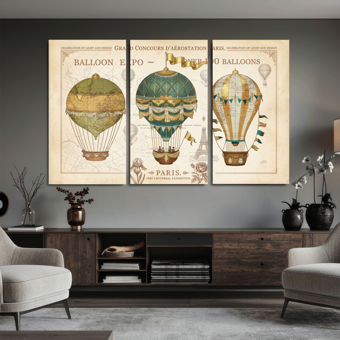 31530449-MGV-CV-36X24 - Kimberly Allen Paris Balloon Expo Wall Art Canvas Print, Vintage 1889 French Hot Air Balloon Poster