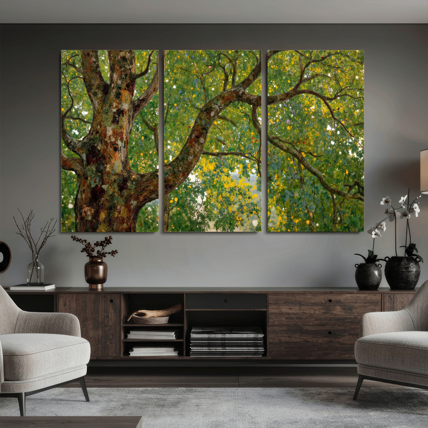 23663535-MGV-CV-36X24 - Vintage Summer Forest Green Tree Wall Art Canvas Print, Lush Leaves Impressionist Painting Print