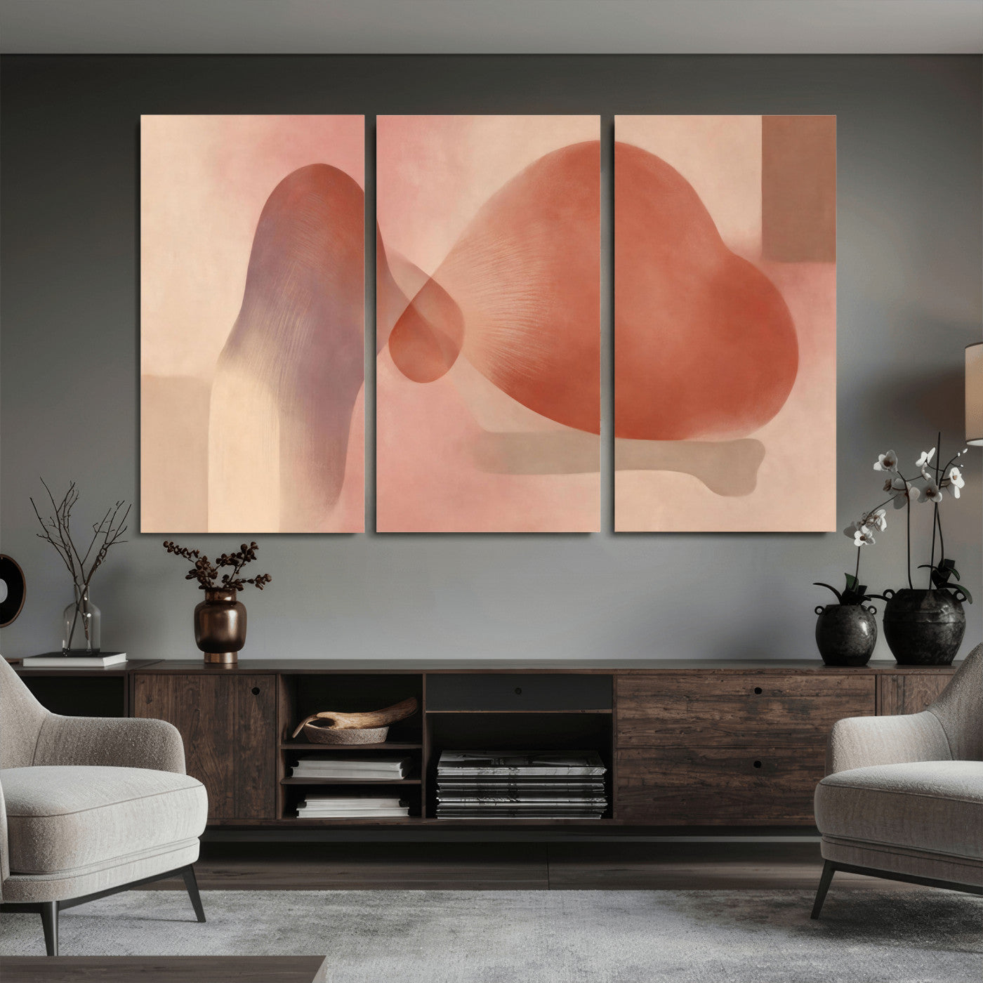 85110643-MGV-CV-36X24 - Vinna Begin Calin Biomorphic Abstract Wall Art Canvas Print, Terracotta Pink Organic Shapes Art Painting Print