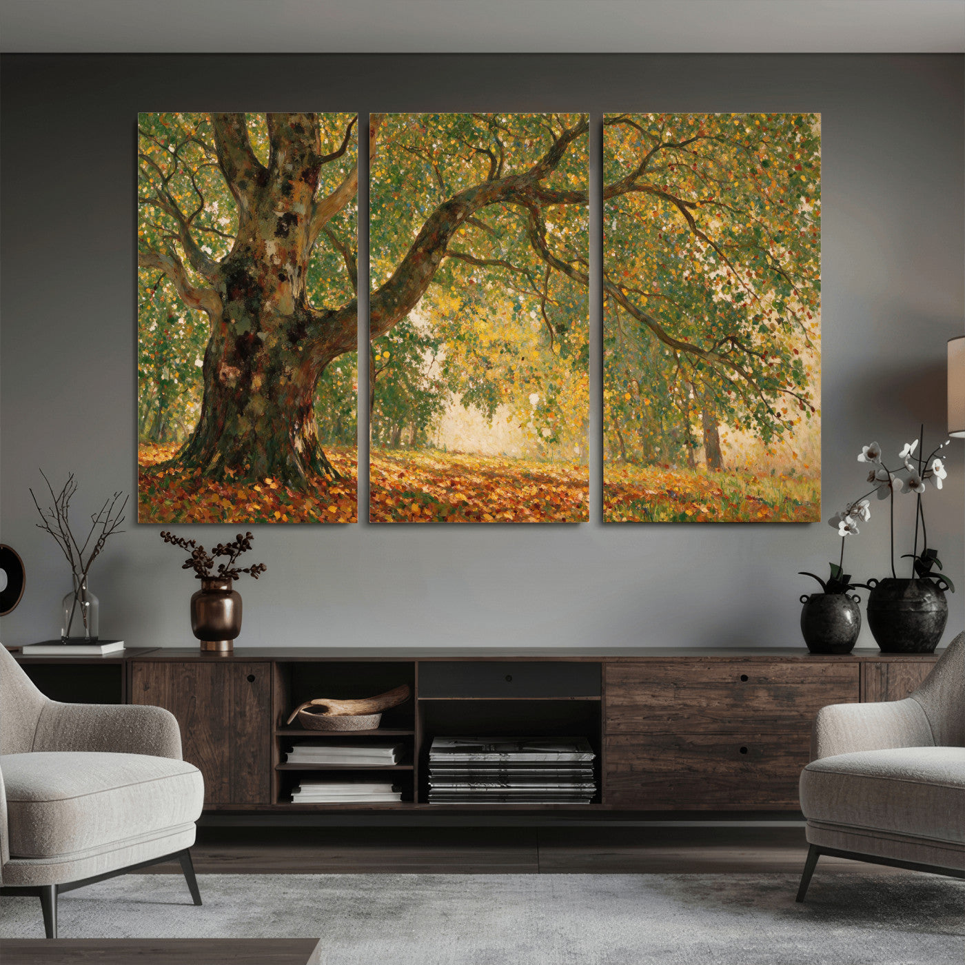 52555601-MGV-CV-36X24 - Claude Monet Style The Bodmer Oak Fontainebleau Forest Wall Art Canvas Print, Autumn Landscape Painting Print