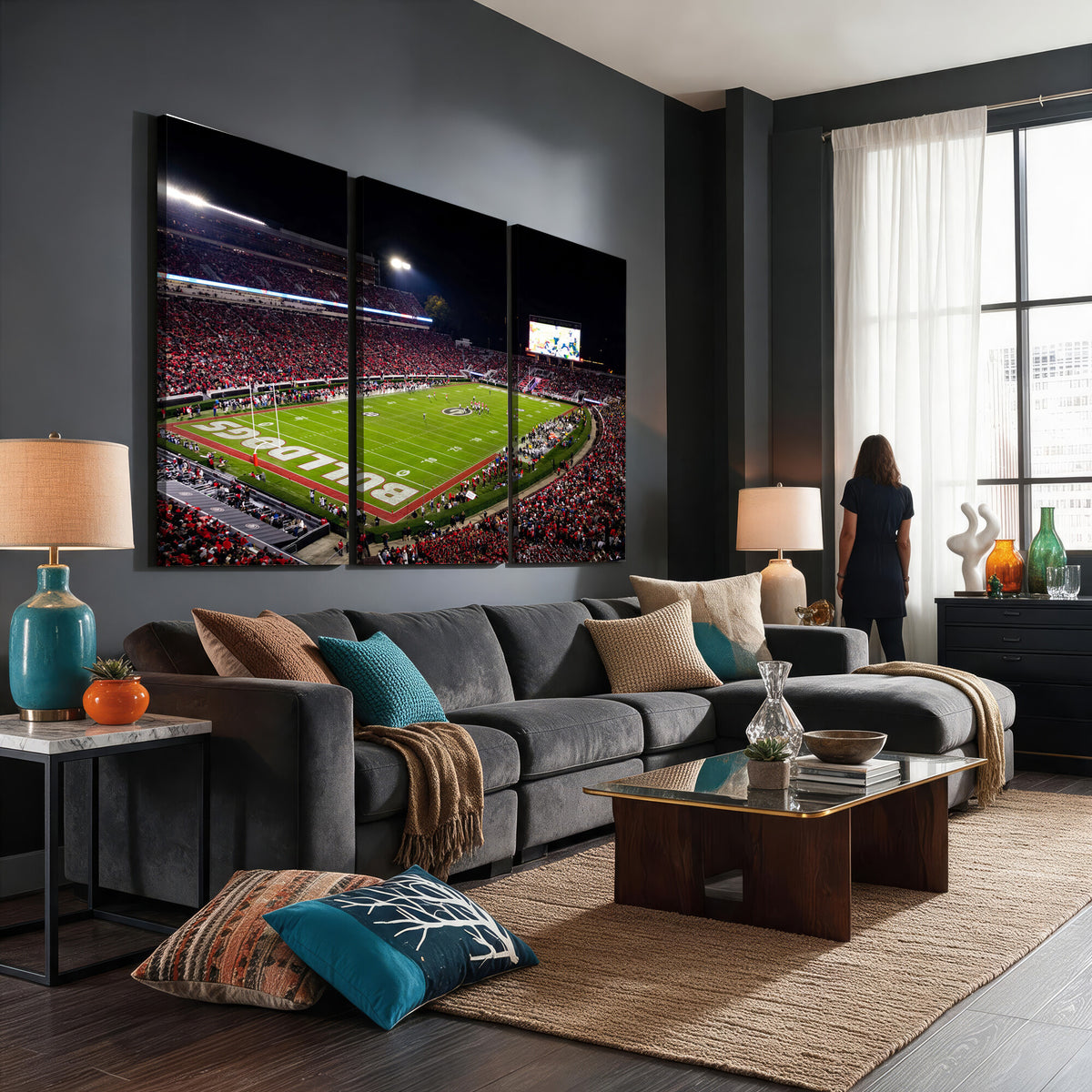 73520603-_Poster-30x20 - Georgia Bulldogs Sanford Stadium Canvas Print 3 Piece Framed Wall Art Extra Large Floating Frame Nature Poster Made in USA