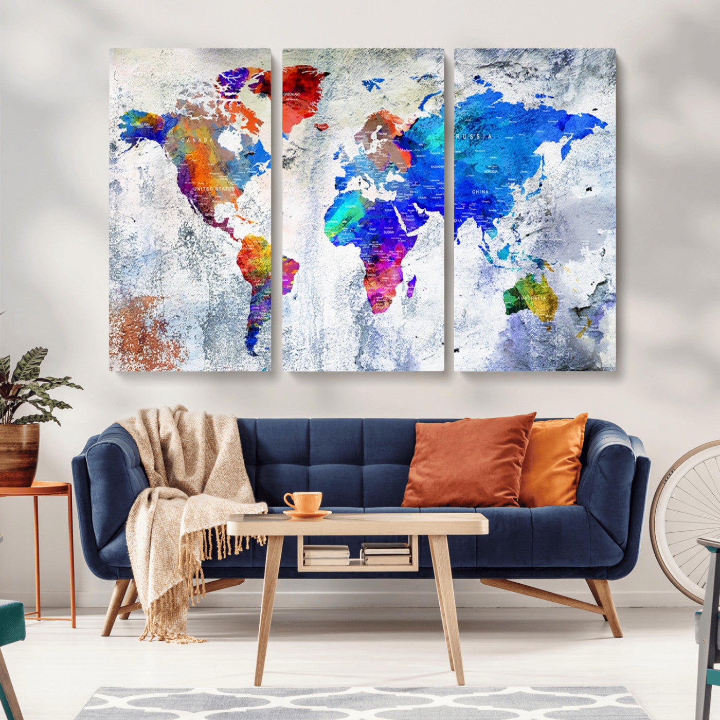 MGV-CV-48X32-3P - World Map Wall Art Canvas Print for Home and Office Decor