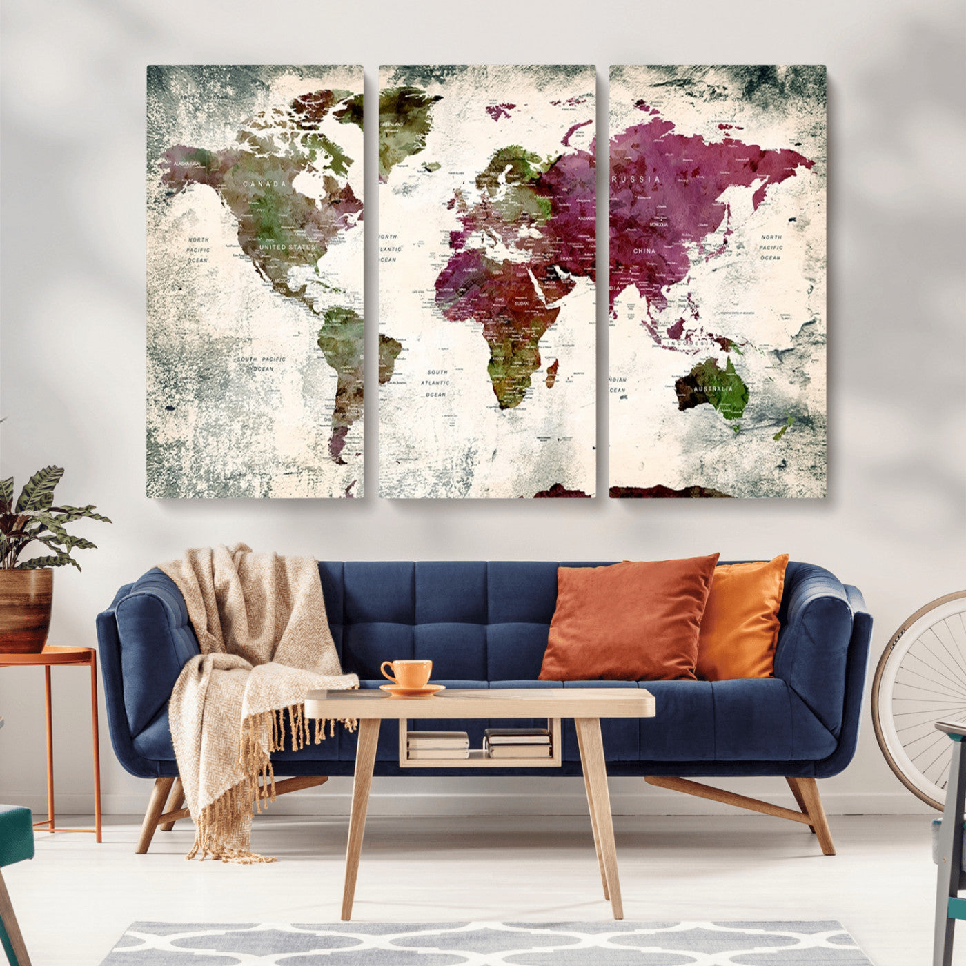 MGV-CV-48X32-3P - World Map Wall Art Canvas Print for Home and Office Decor