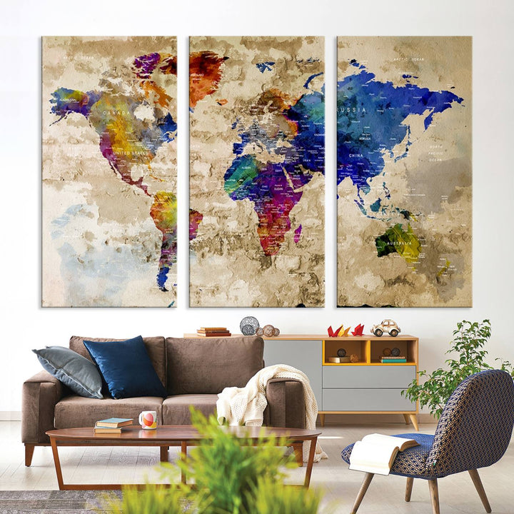 Watercolor World Map Canvas Print World Map Wall Art Great Design Great Gift Idea