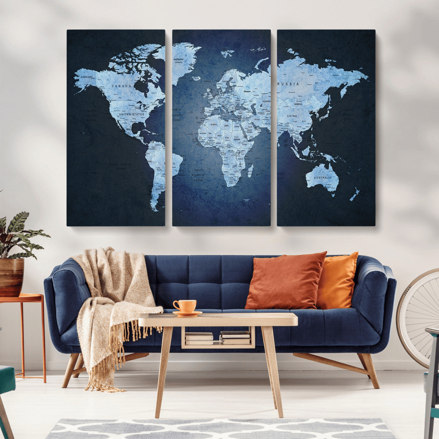 MGV-CV-48X32-3P - Push Pin World Map Canvas Print – Framed Wall Art for Couples to Track Their Travels – Anniversary