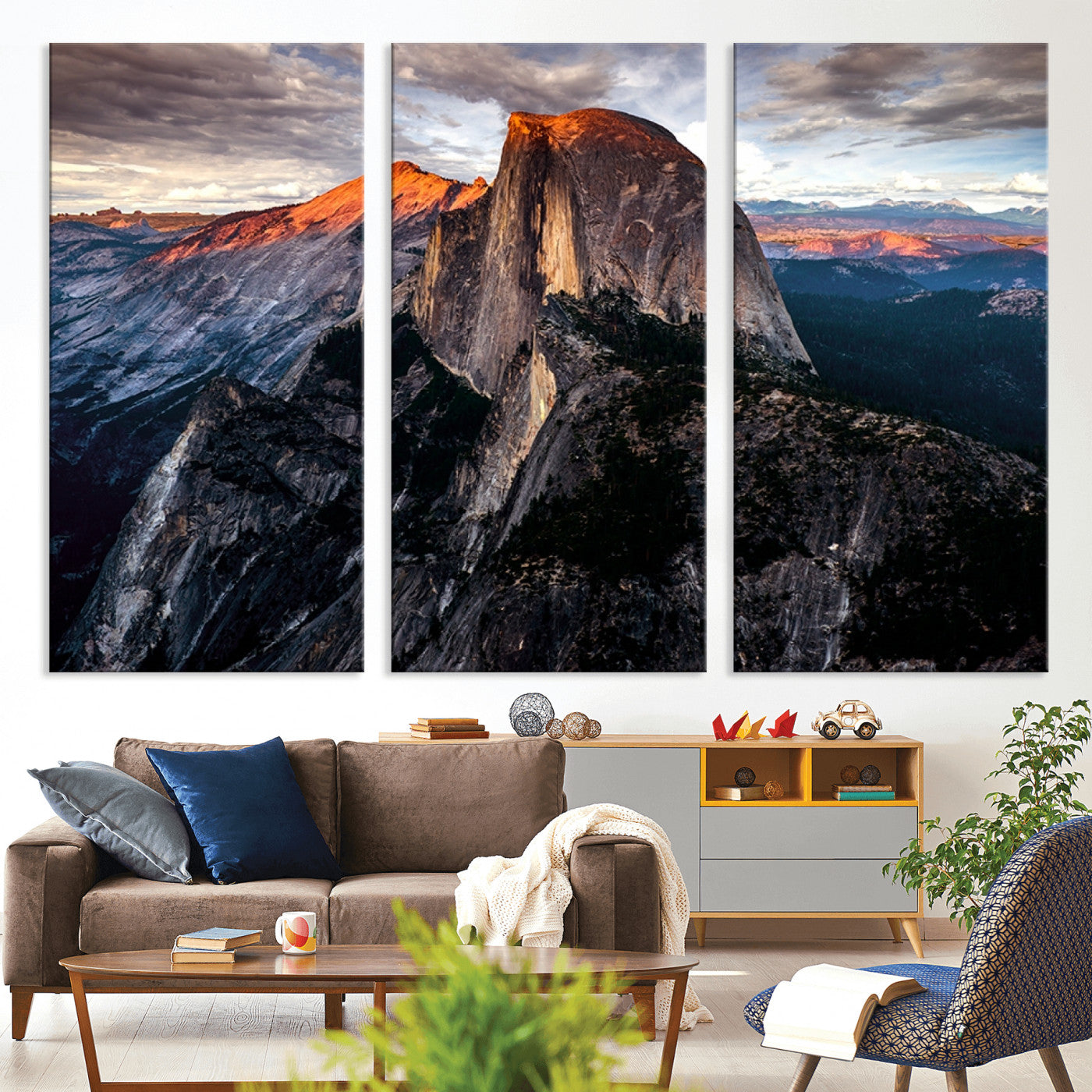 20714-MGV-CV-36X24-Half Dome Wall Art Print - Yosemite Majestic Triptych Landscape Print – National Park Nature Decor for Living Room or Office – Ready to Hang