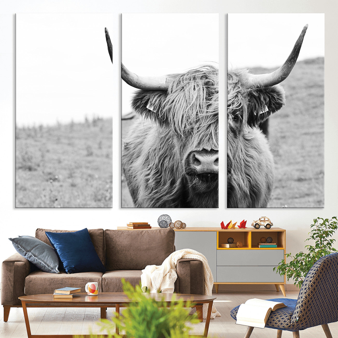 16248-MGV-CV-36X24-Newfoundland Cow Art Wall Art, Black White Cow Art Wall Art Canvas Print