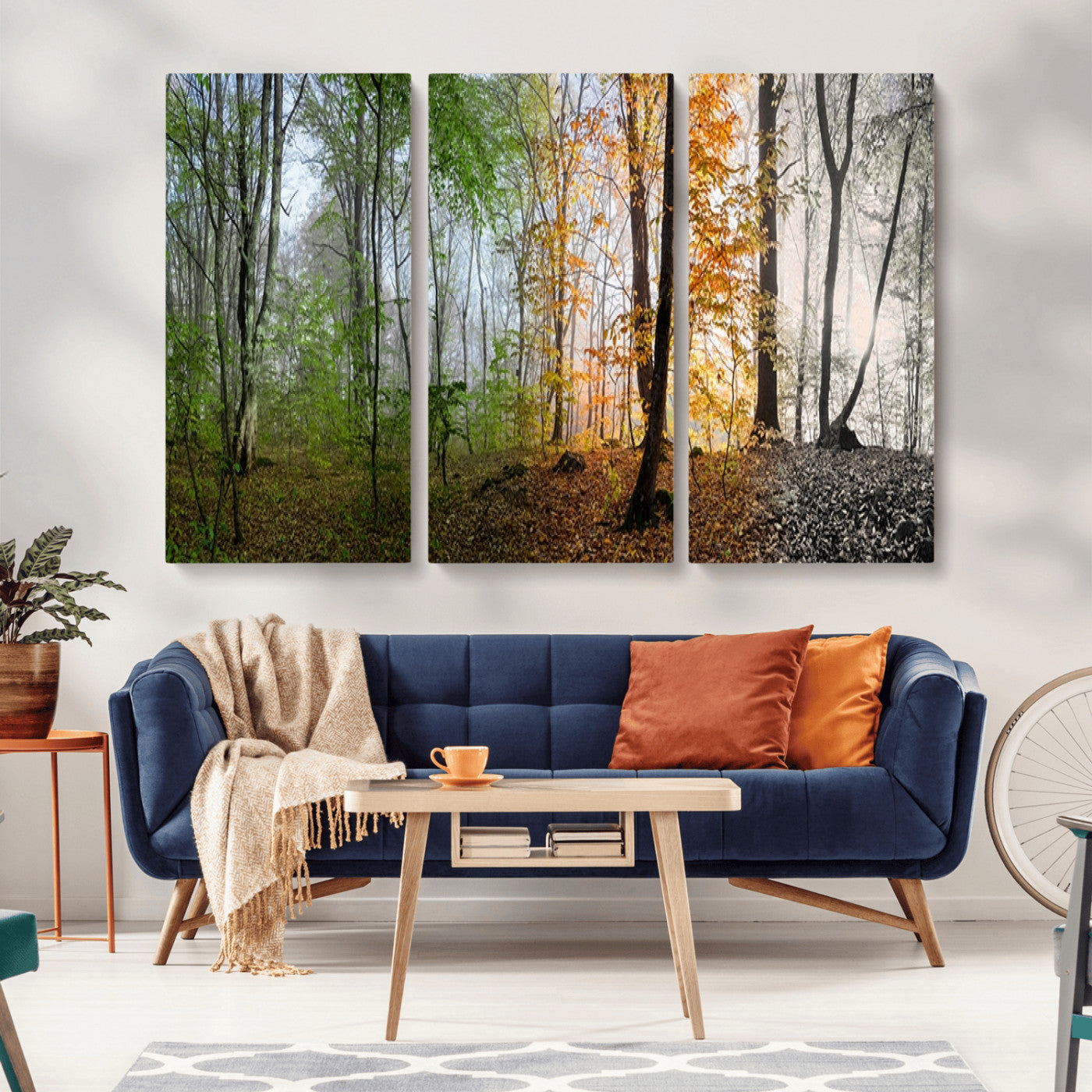 MGV-CV-48X32-3P - Four Seasons Wall Art Forest Canvas Print – Triptych Seasonal Nature Print – Landscape Decor for